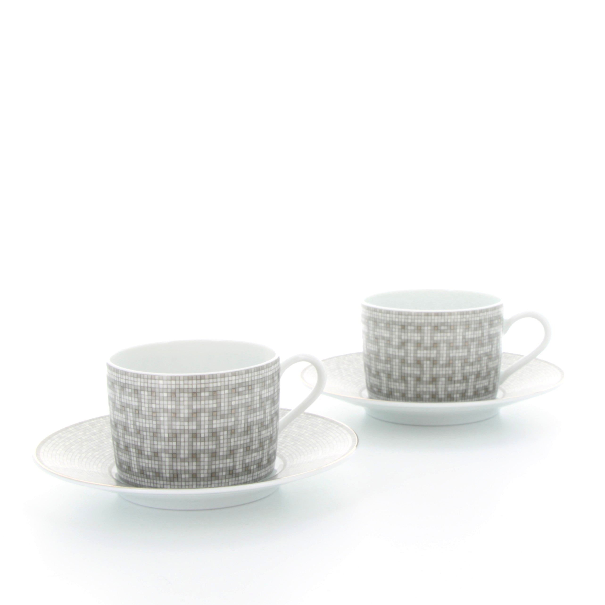 HERMES Mosaique au 24 Platinum Tea Cup and Saucer set