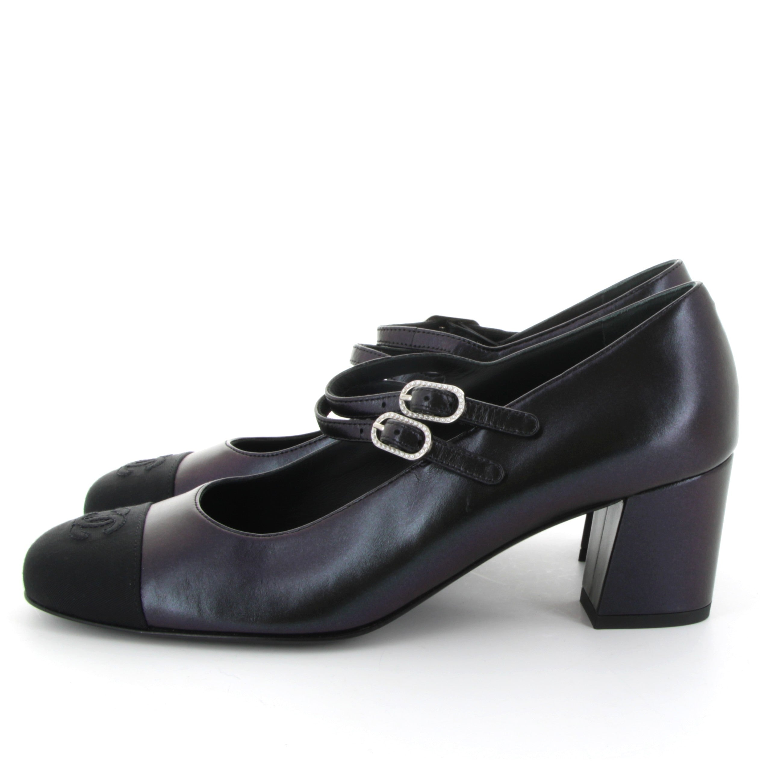 CHANEL Black Leather heeled ballerina shoes