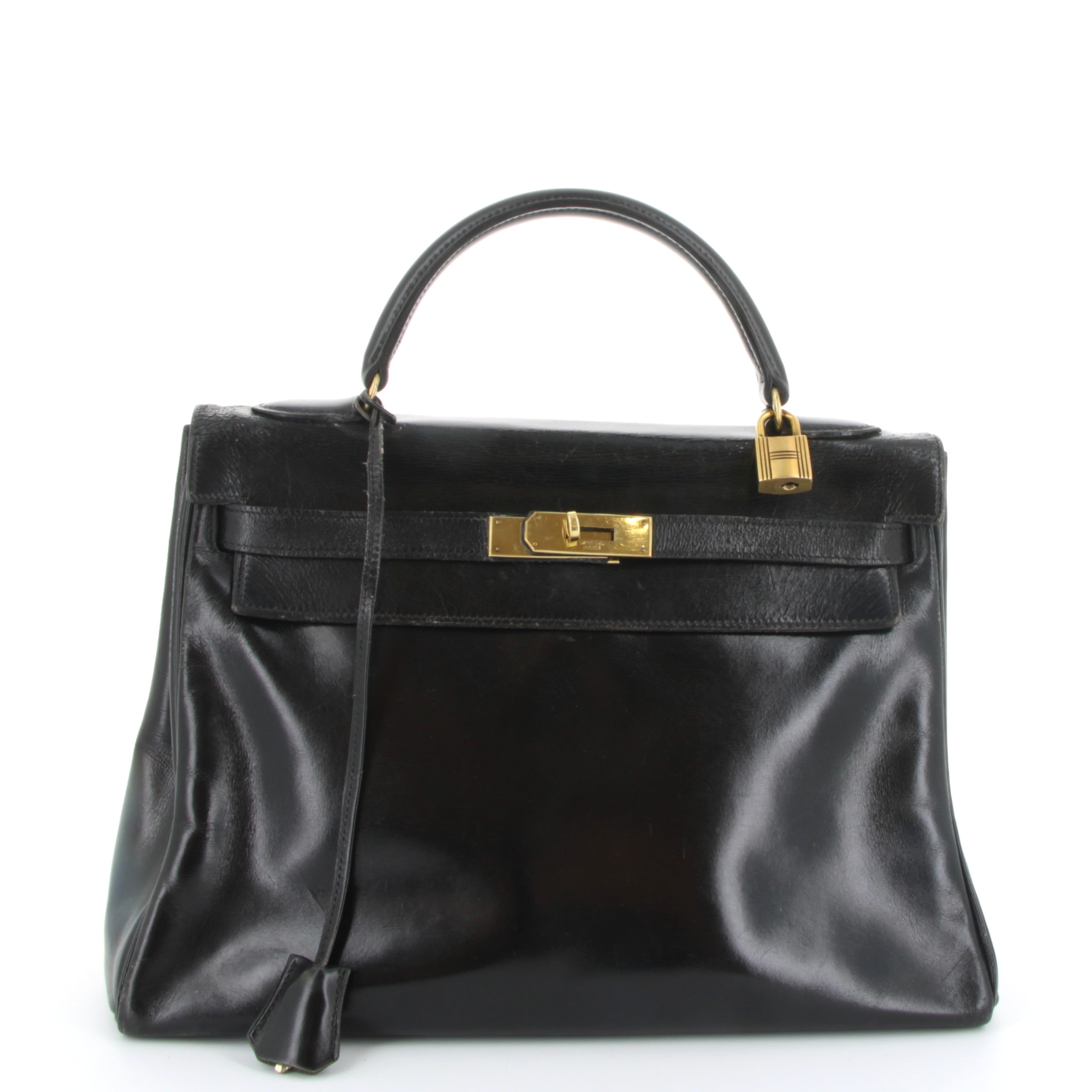 HERMES Kelly 32 Noir Box Gold Hardware