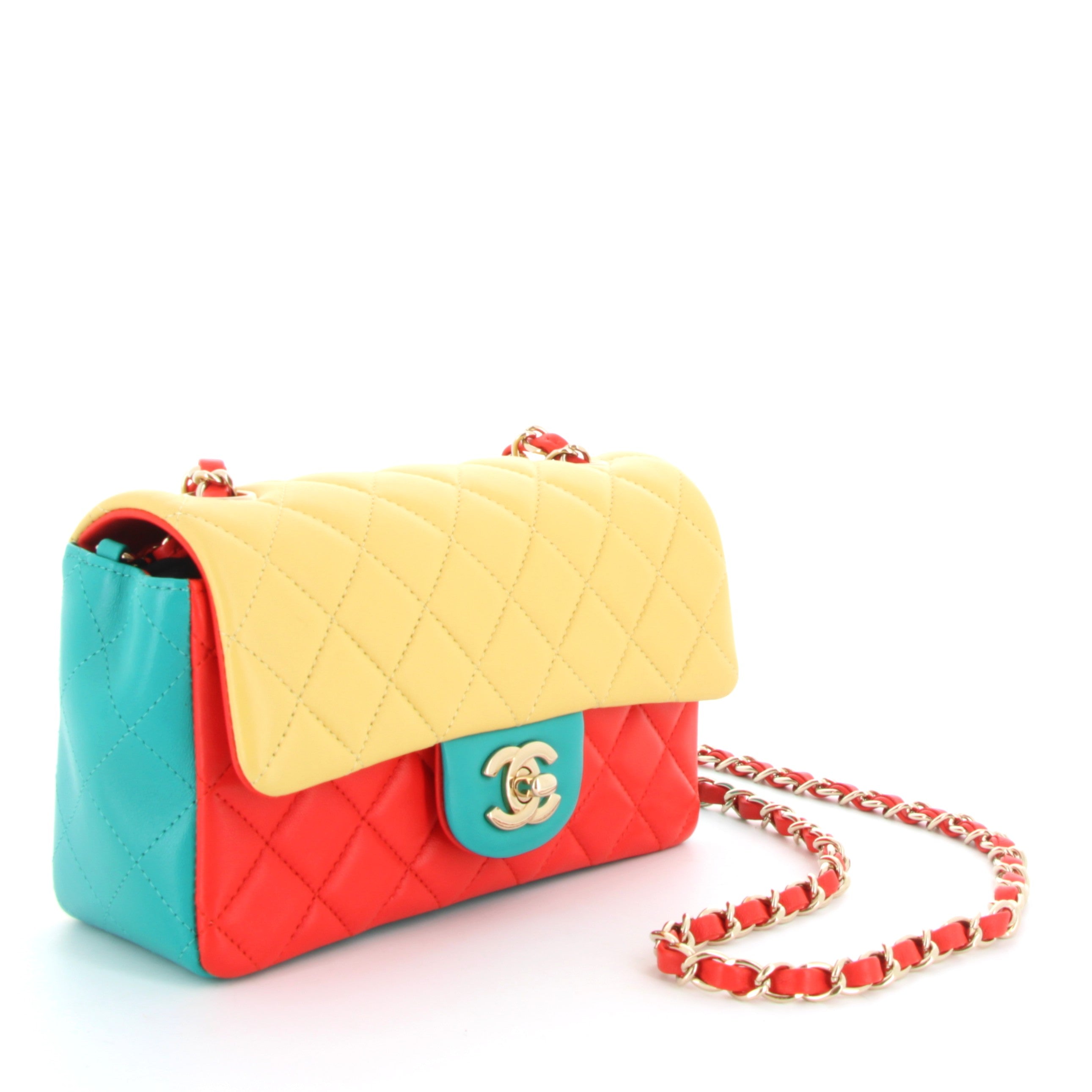 CHANEL Mini Rectangular Tri-color Yellow, Red & Turquoise Champagne Hardware