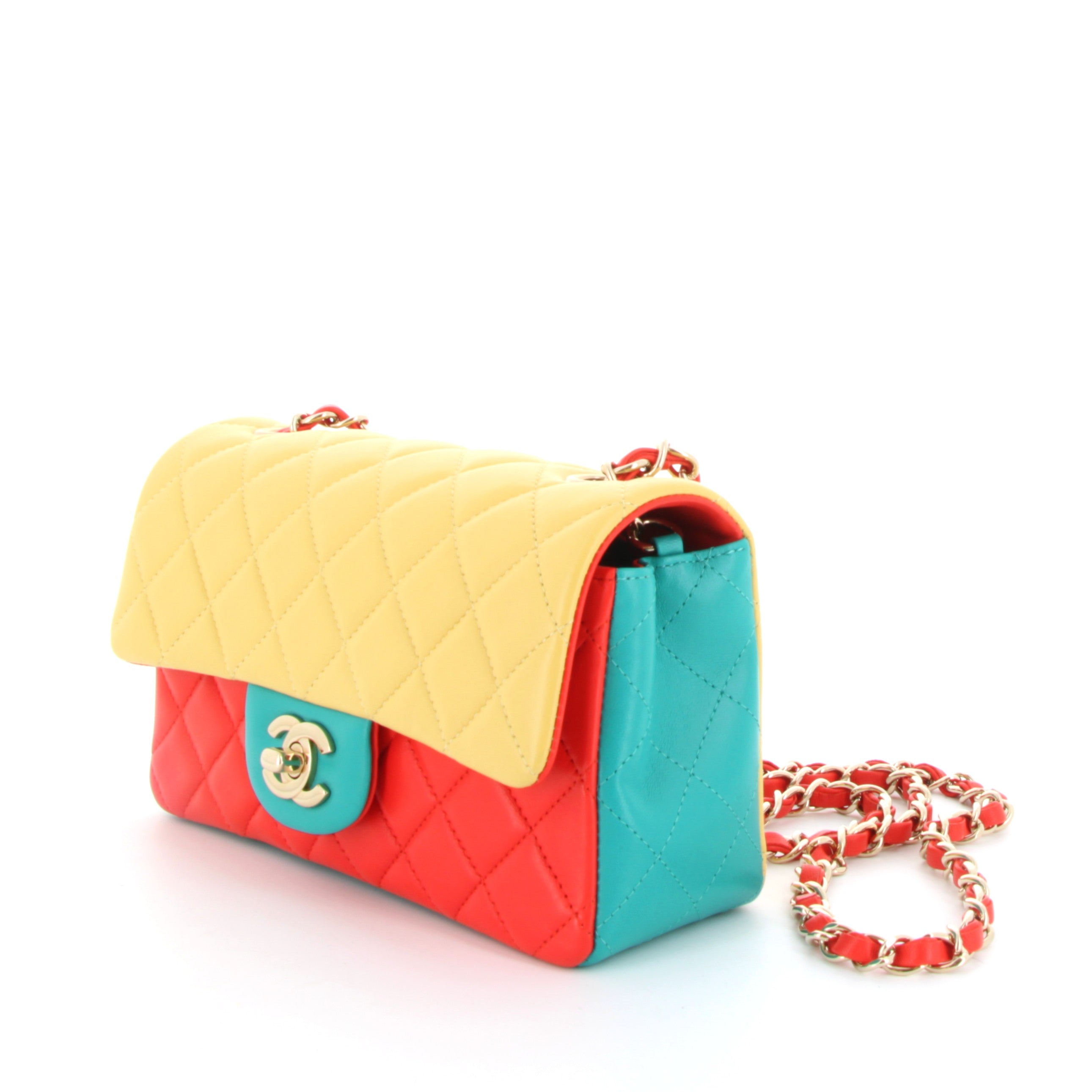 CHANEL Mini Rectangular Tri-color Yellow, Red & Turquoise Champagne Hardware