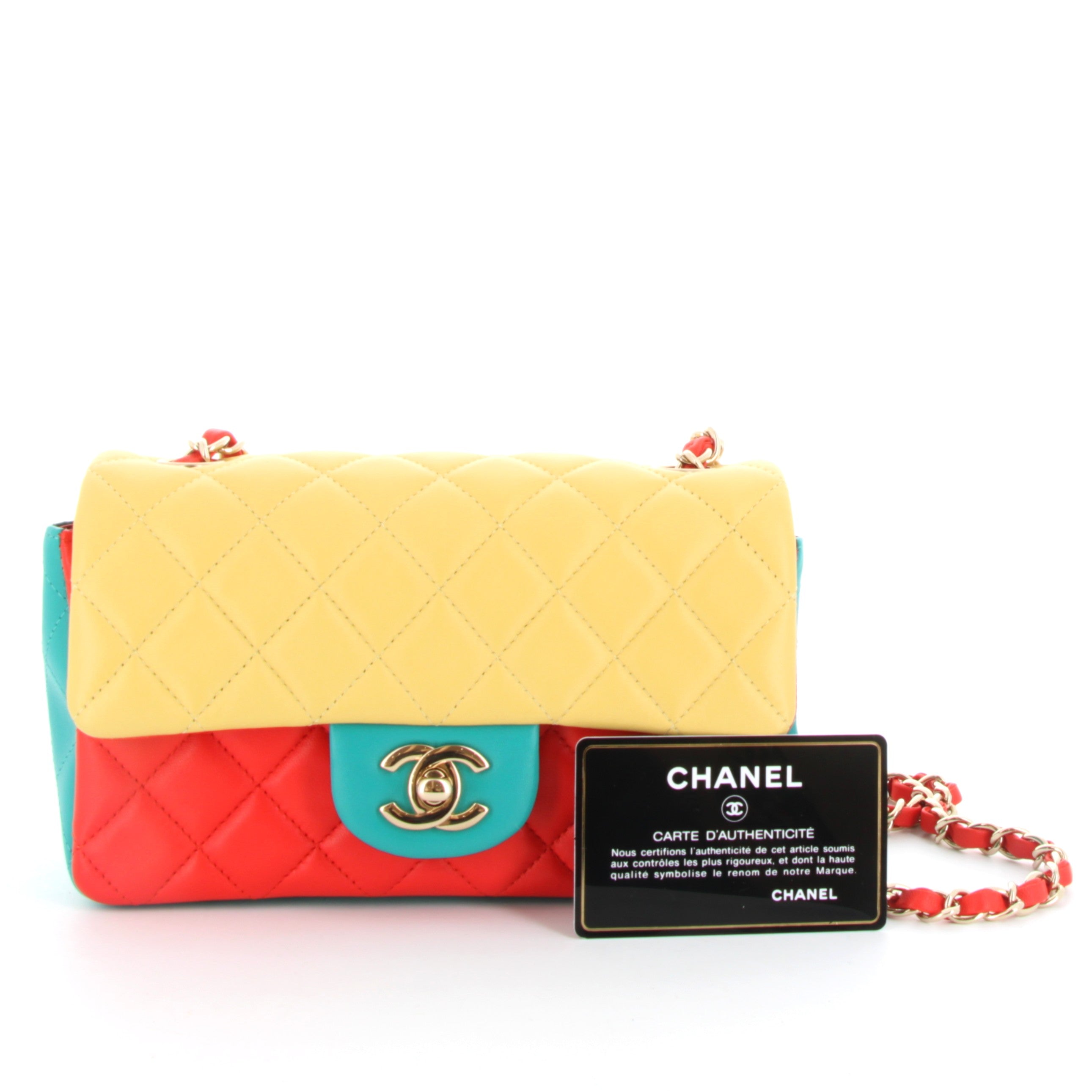 CHANEL Mini Rectangular Tri-color Yellow, Red & Turquoise Champagne Hardware