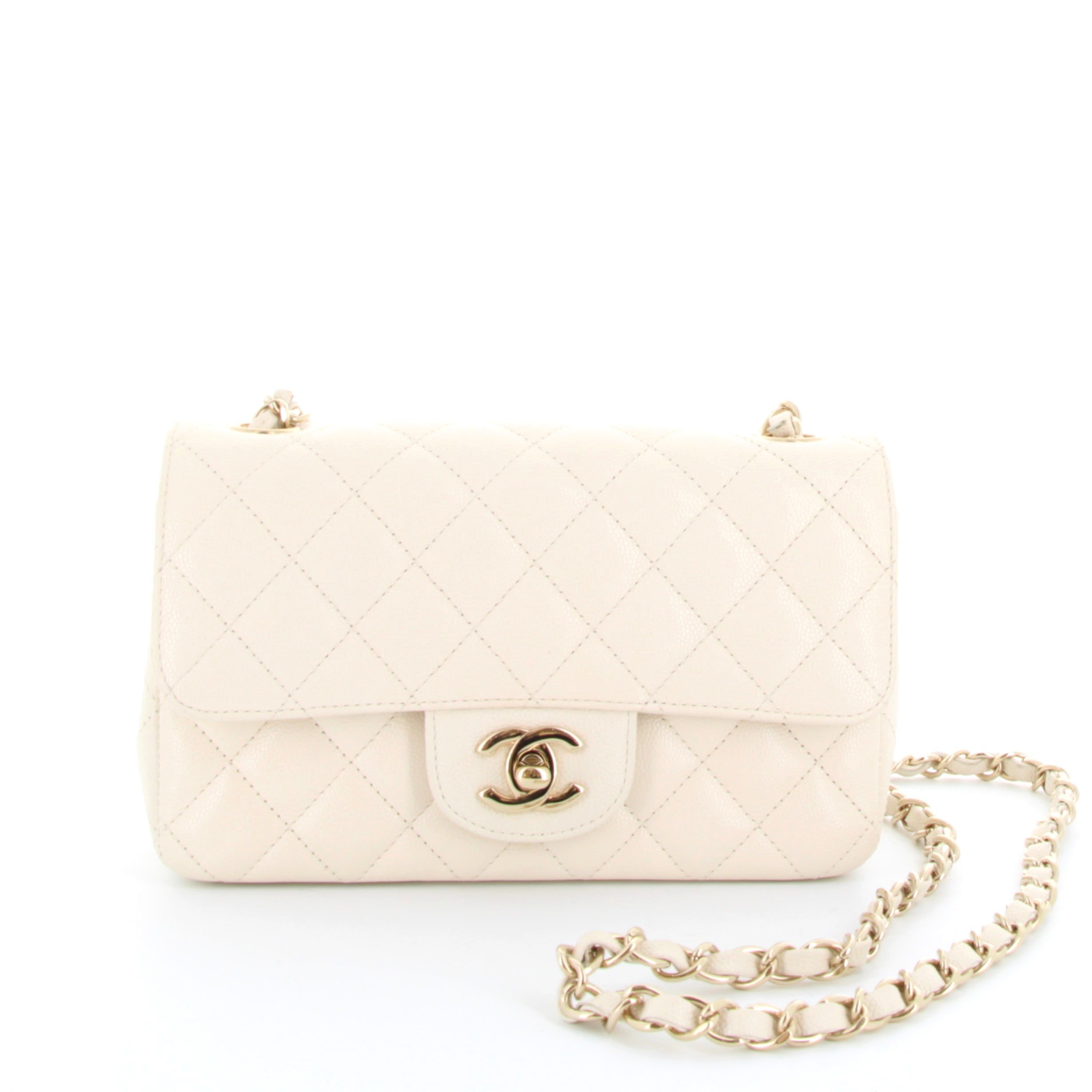 Chanel Mini Rectangular Cream Caviar Leather Champagne Hardware