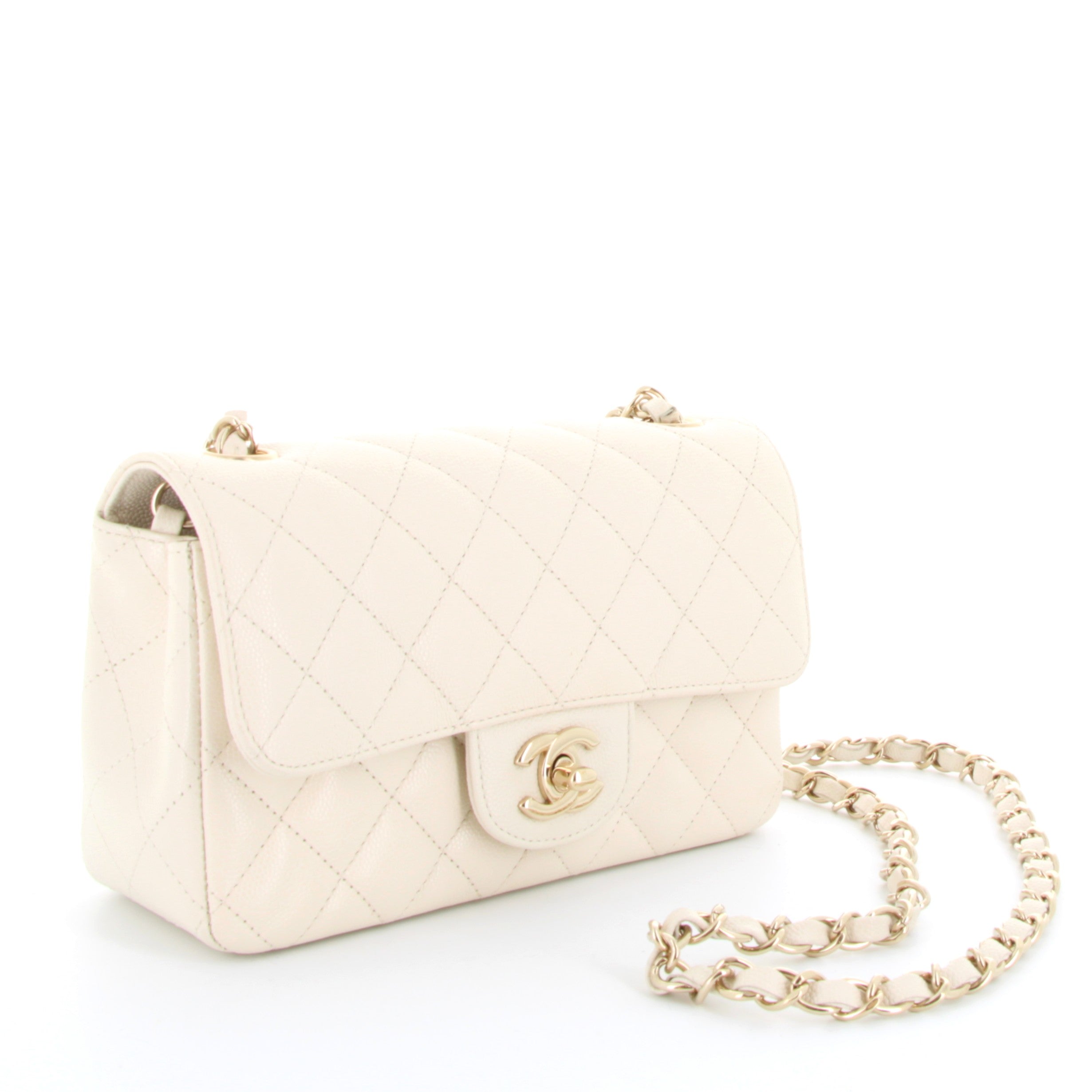 Chanel Mini Rectangular Cream Caviar Leather Champagne Hardware