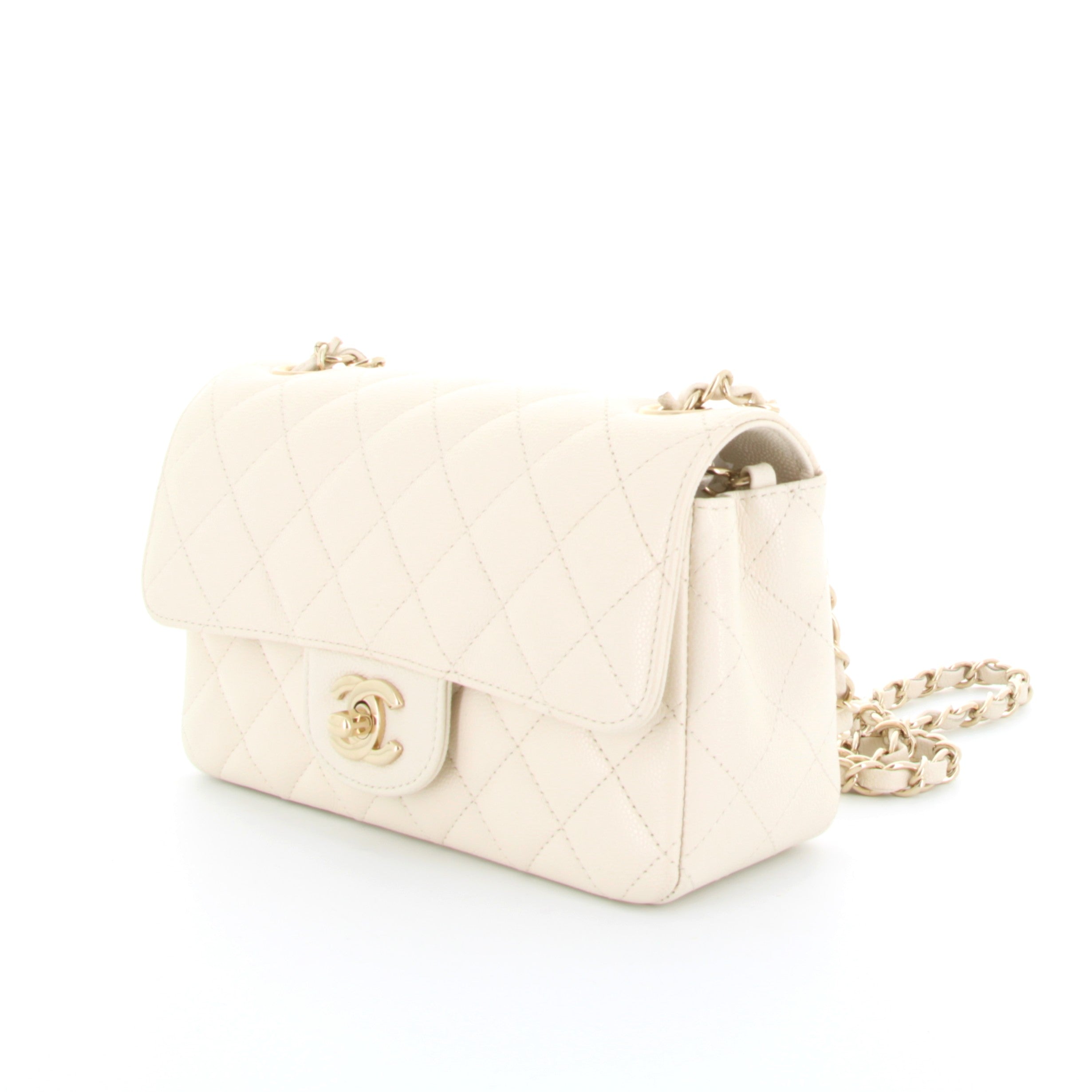 Chanel Mini Rectangular Cream Caviar Leather Champagne Hardware