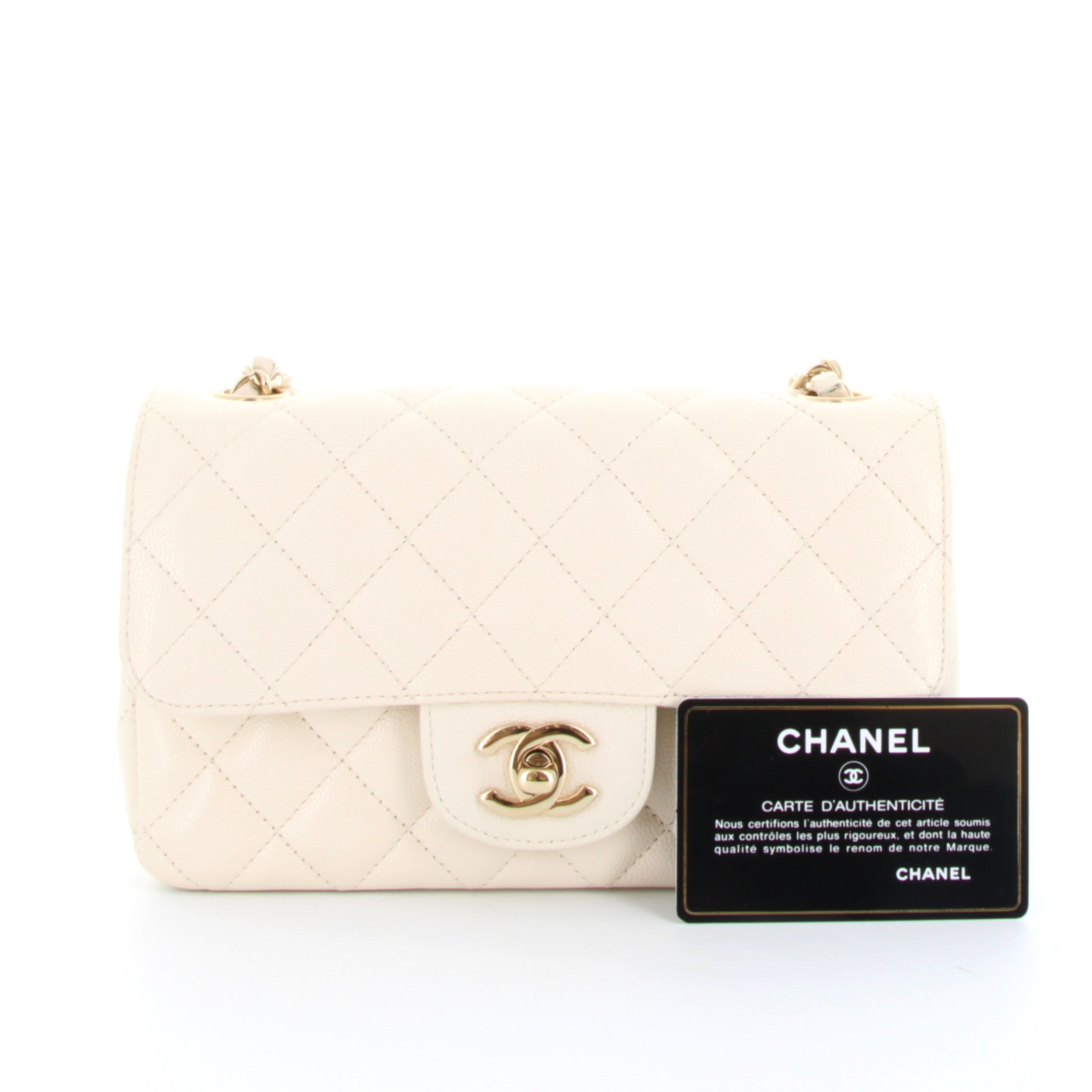 Chanel Mini Rectangular Cream Caviar Leather Champagne Hardware