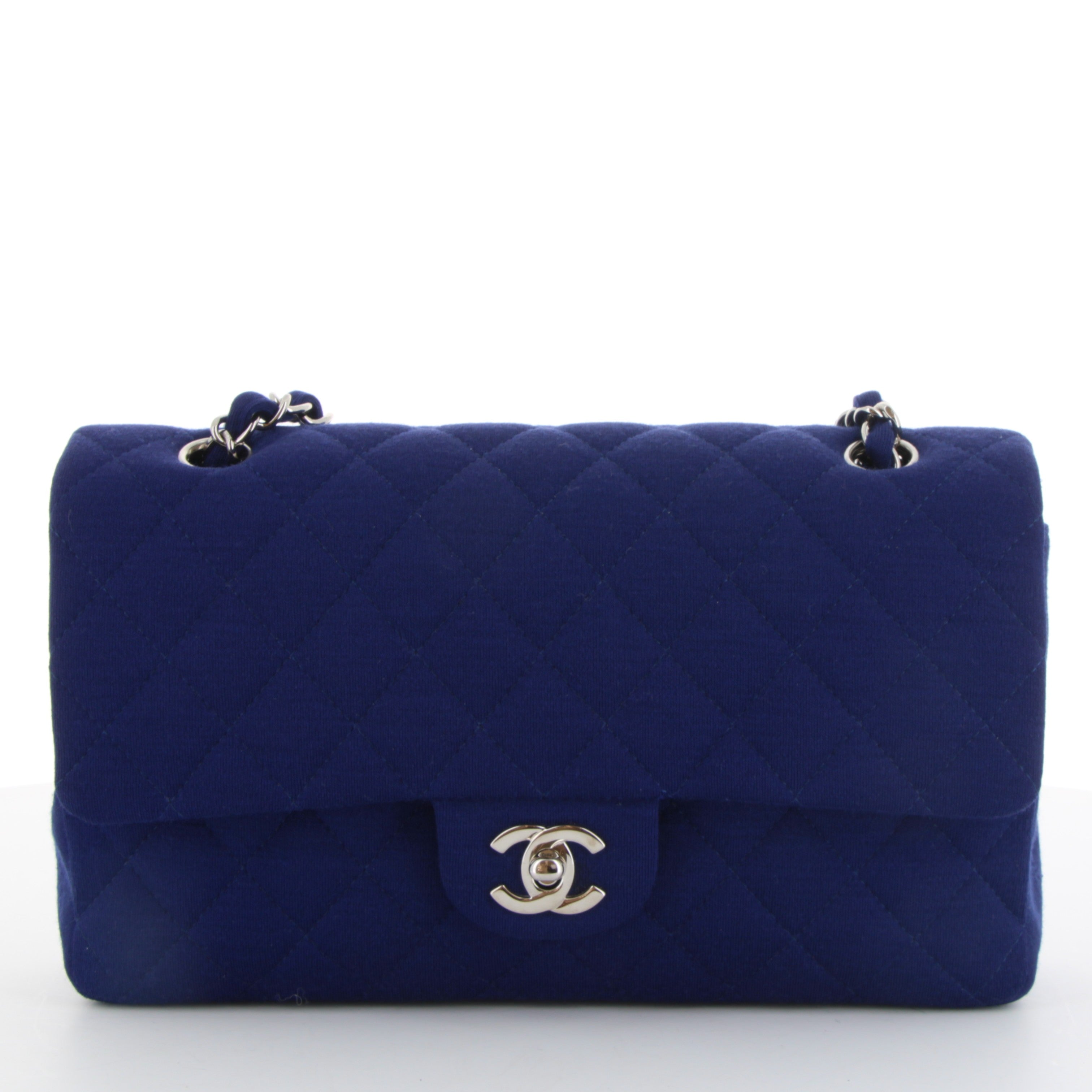 CHANEL Timeless Double flap  Blue Jersey Silver hardware