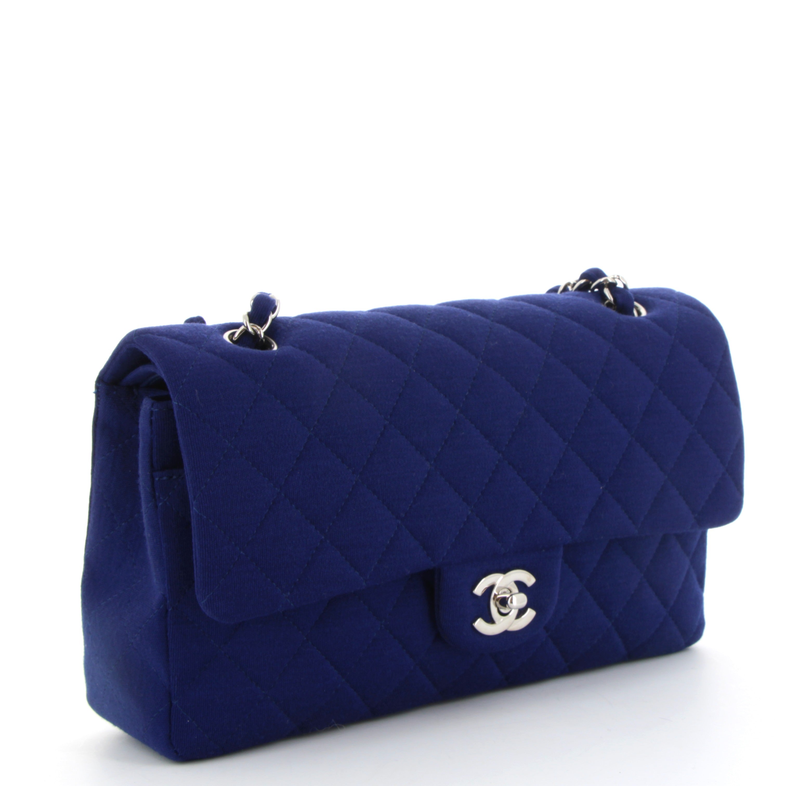 CHANEL Timeless Double flap  Blue Jersey Silver hardware