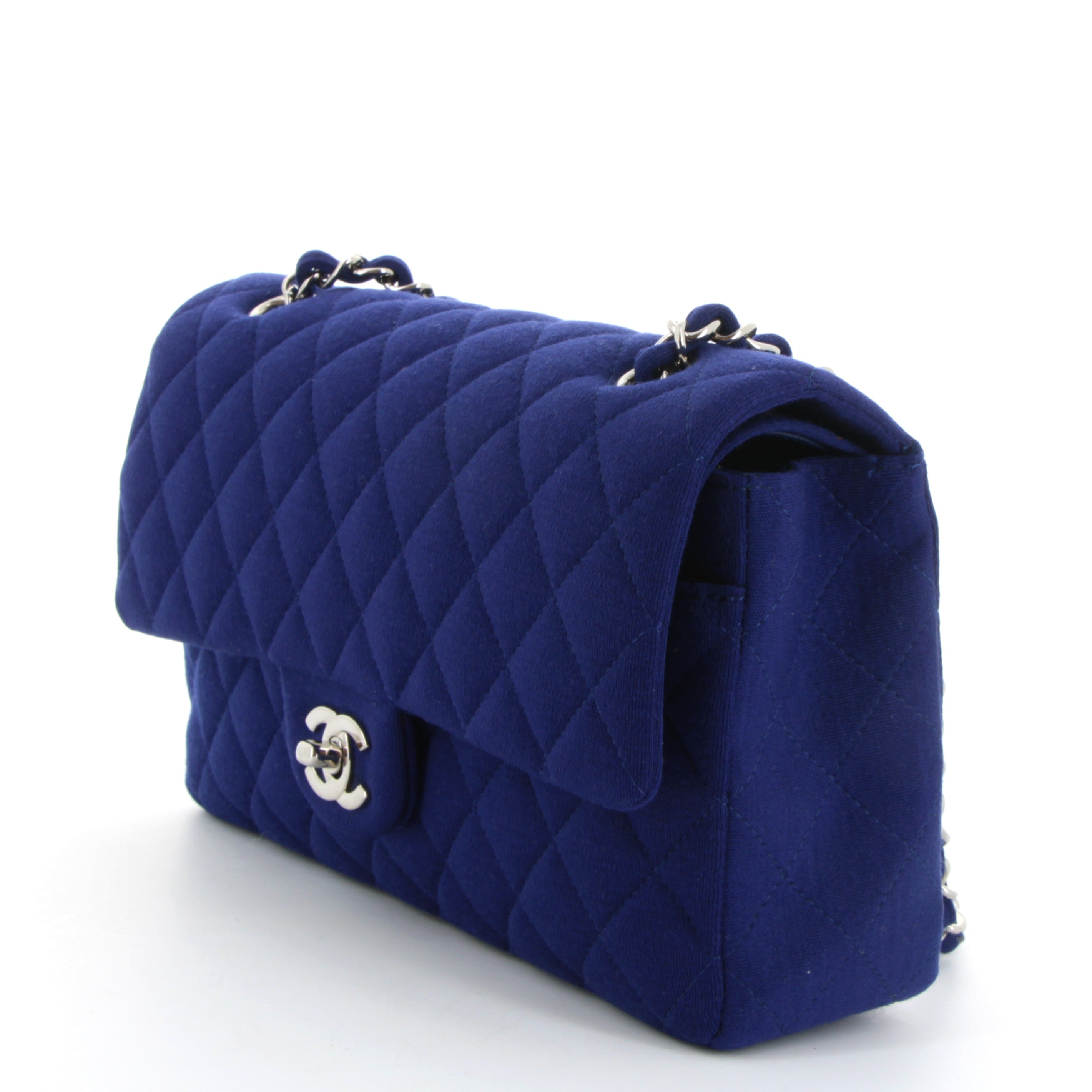 CHANEL Timeless Double flap  Blue Jersey Silver hardware