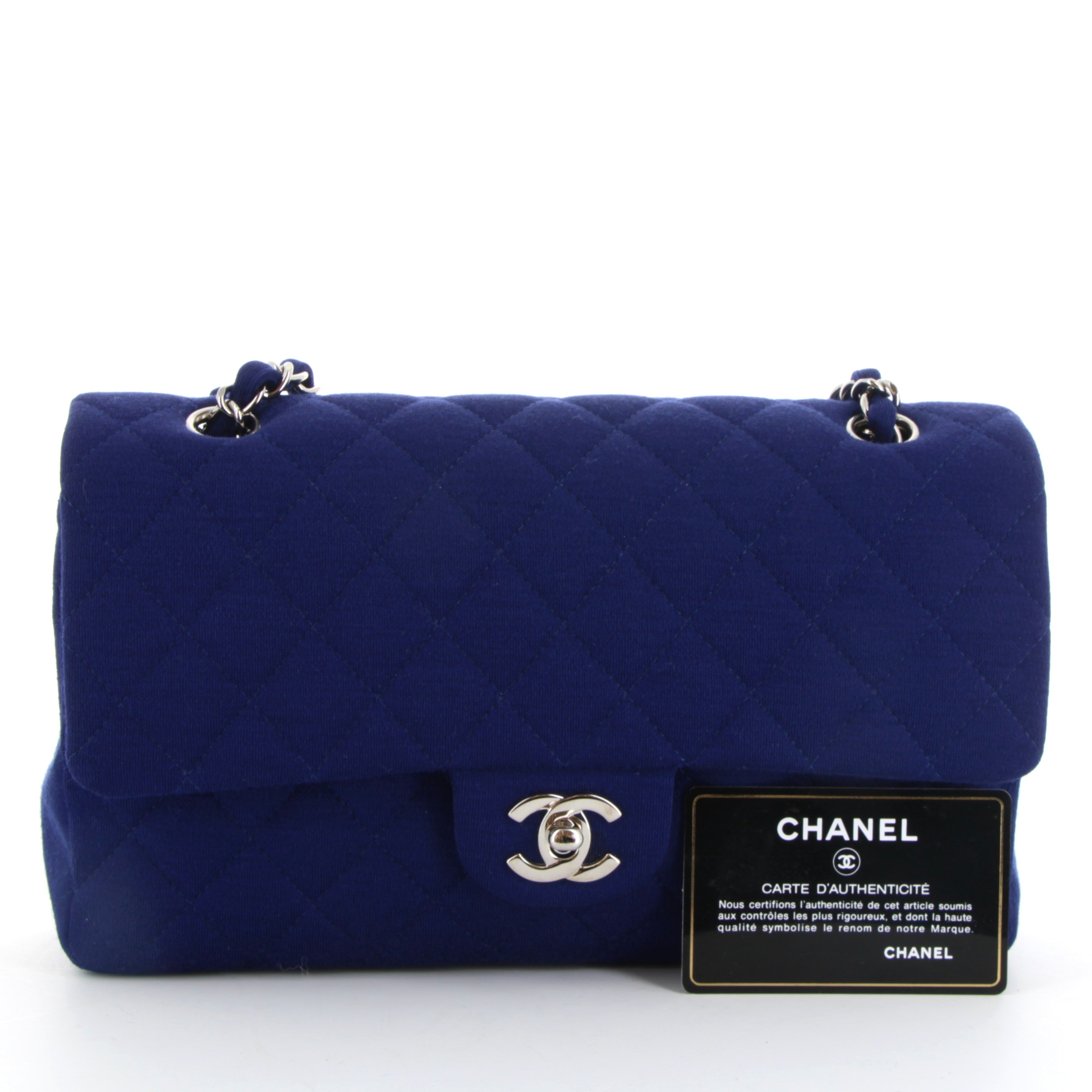CHANEL Timeless Double flap  Blue Jersey Silver hardware