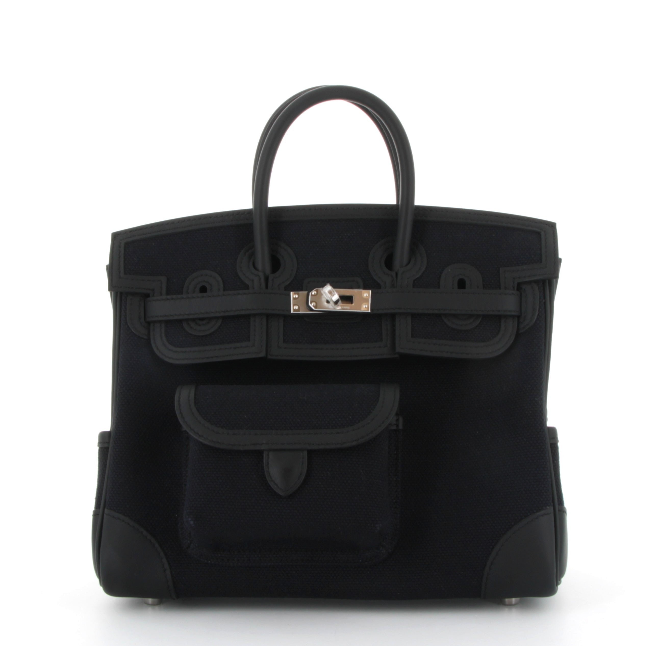 HERMÈS Birkin Cargo 25 Noir Canvas Swift Leather Palladium Hardware