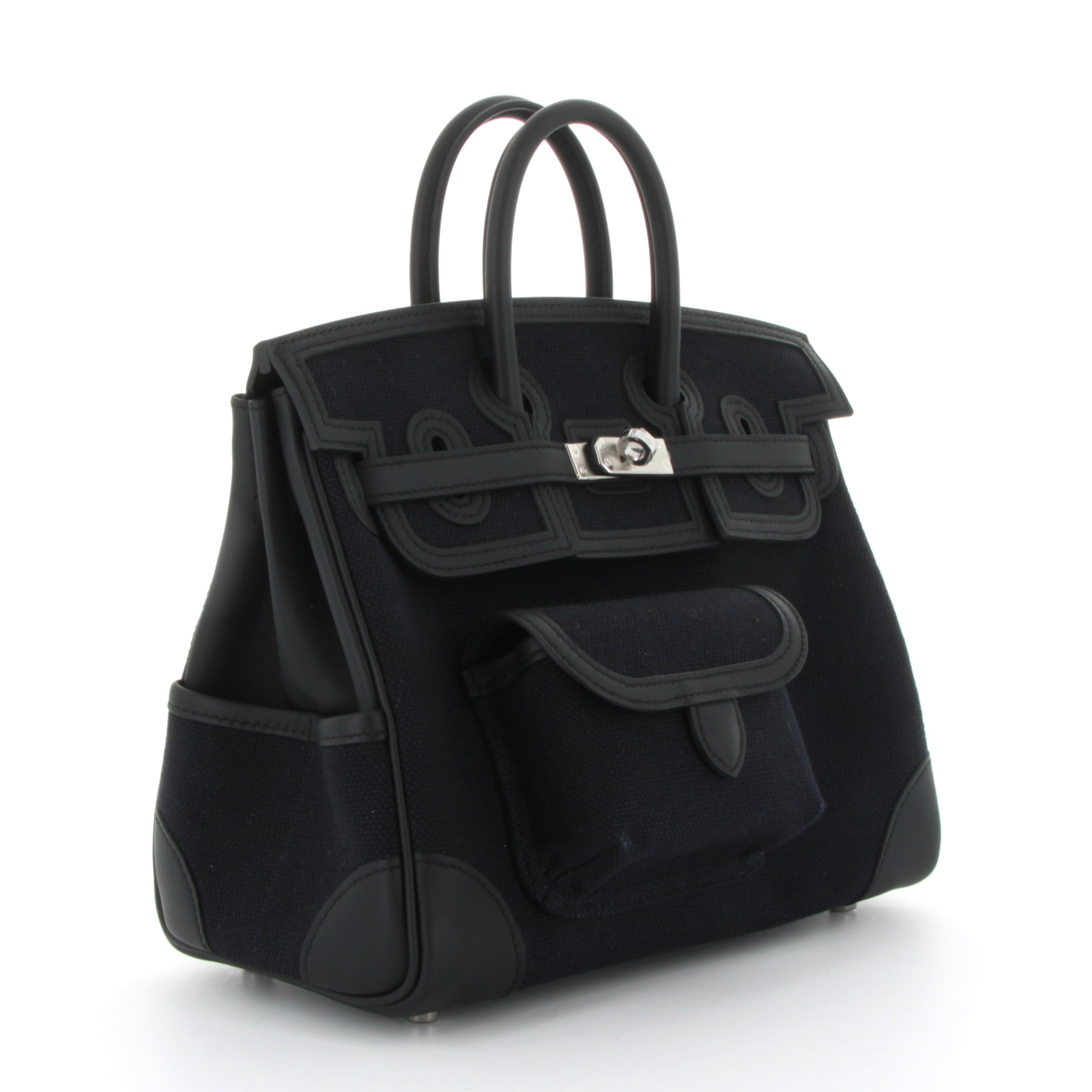HERMÈS Birkin Cargo 25 Noir Canvas Swift Leather Palladium Hardware