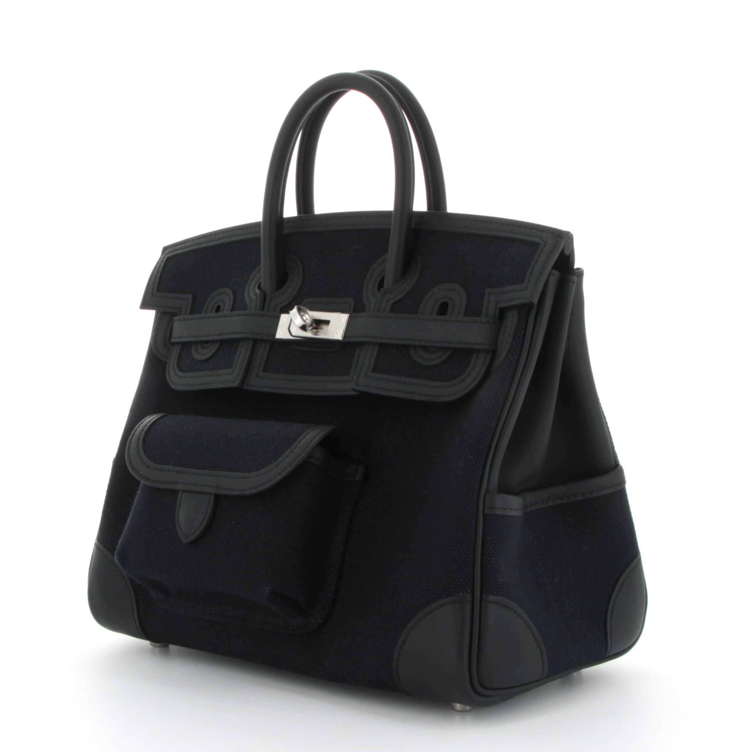HERMÈS Birkin Cargo 25 Noir Canvas Swift Leather Palladium Hardware