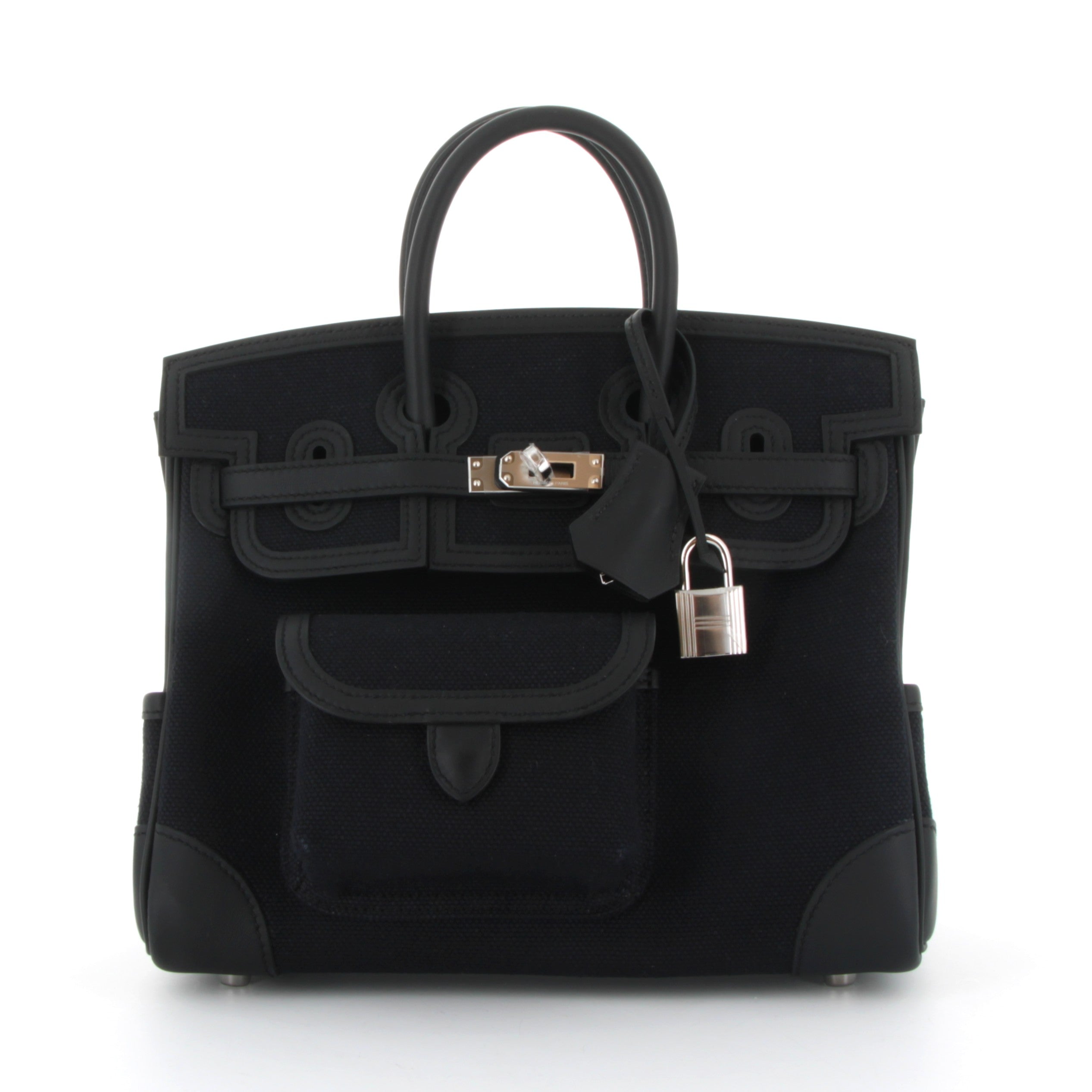 HERMÈS Birkin Cargo 25 Noir Canvas Swift Leather Palladium Hardware