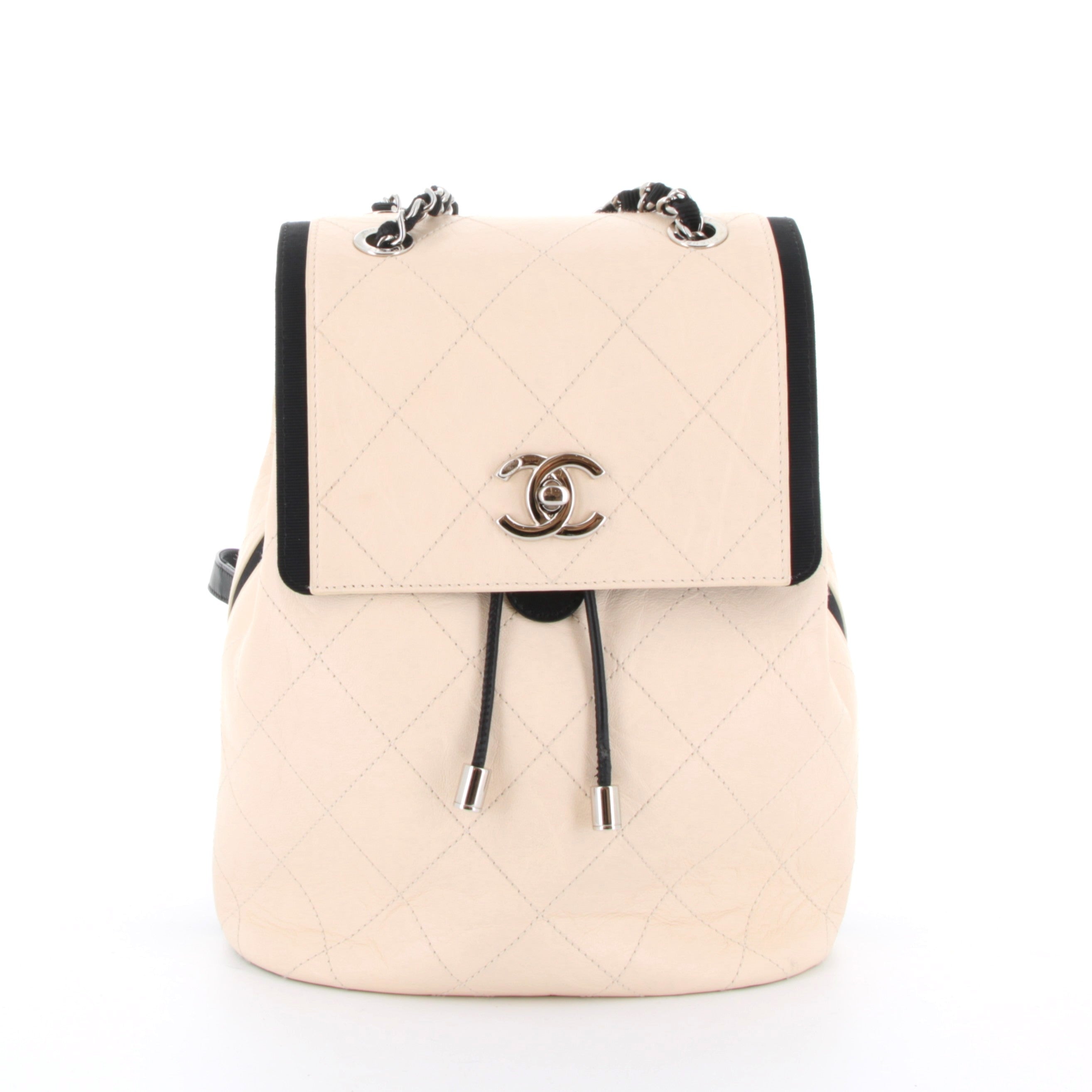CHANEL Timeless Backpack White/Noir Aged Calfskin Silver Hardware