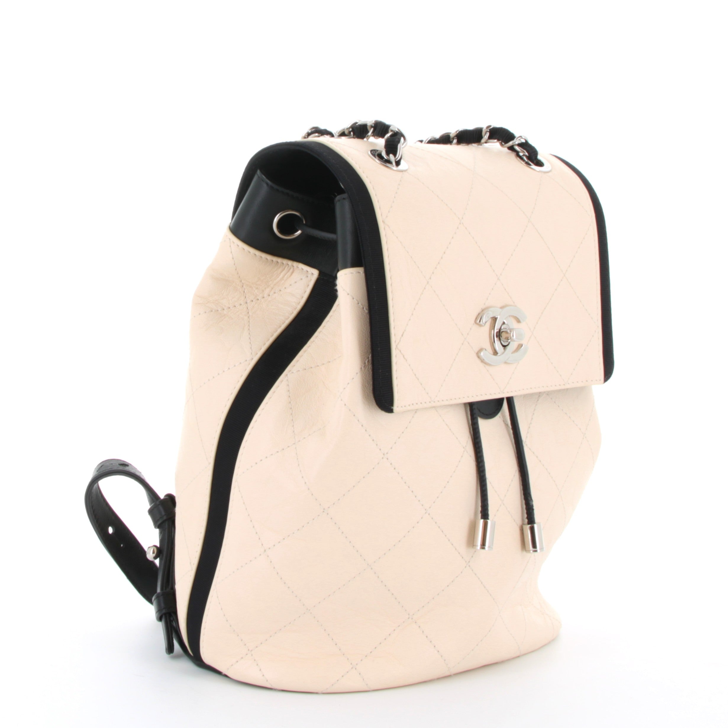 CHANEL Timeless Backpack White/Noir Aged Calfskin Silver Hardware