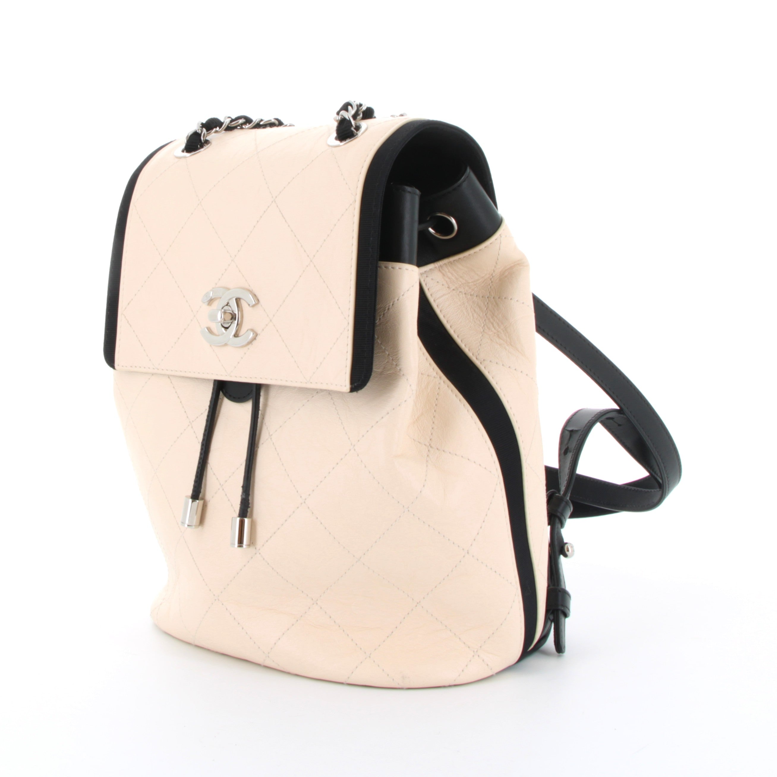 CHANEL Timeless Backpack White/Noir Aged Calfskin Silver Hardware