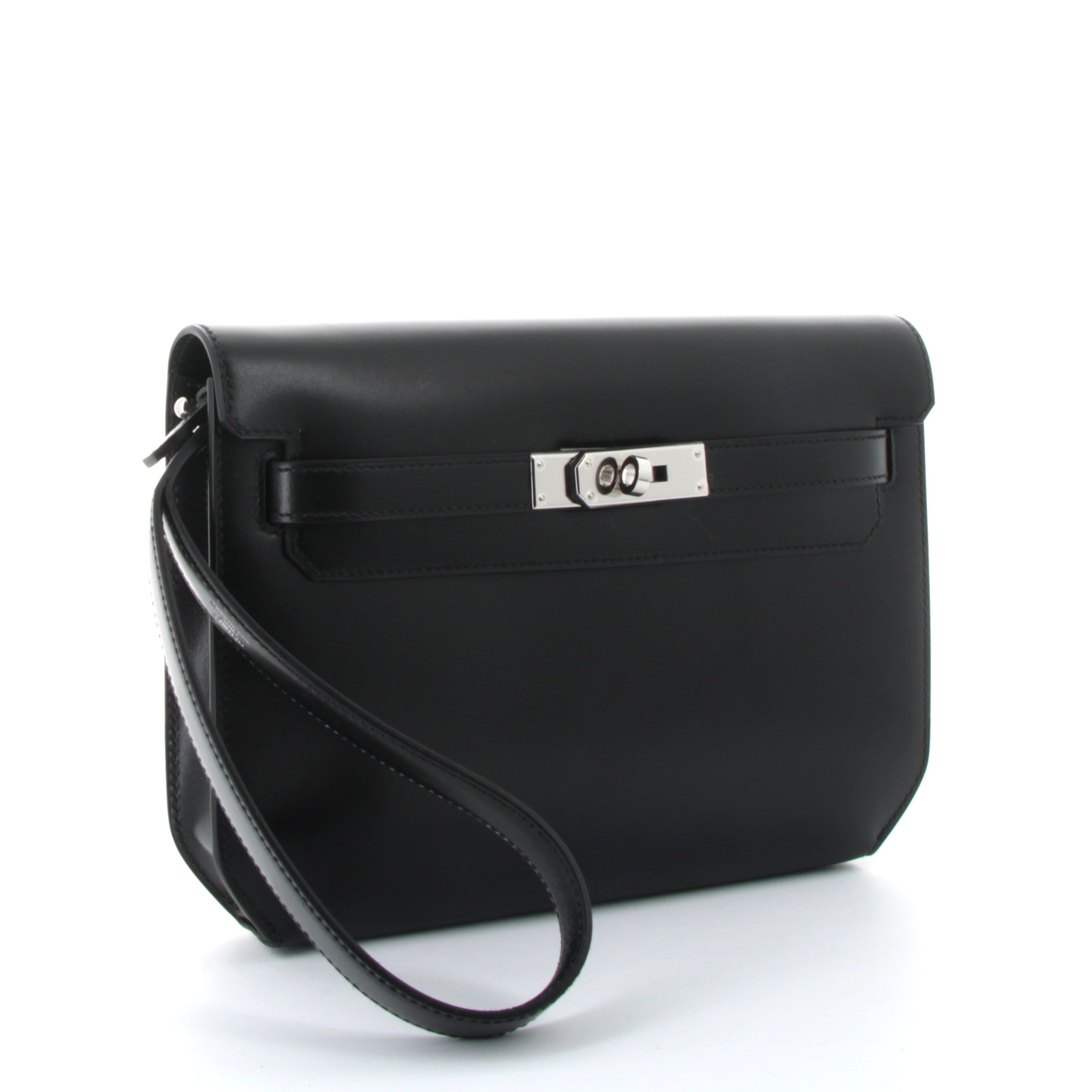 HERMES Kelly Depeche Noir Box Palladium Hardware