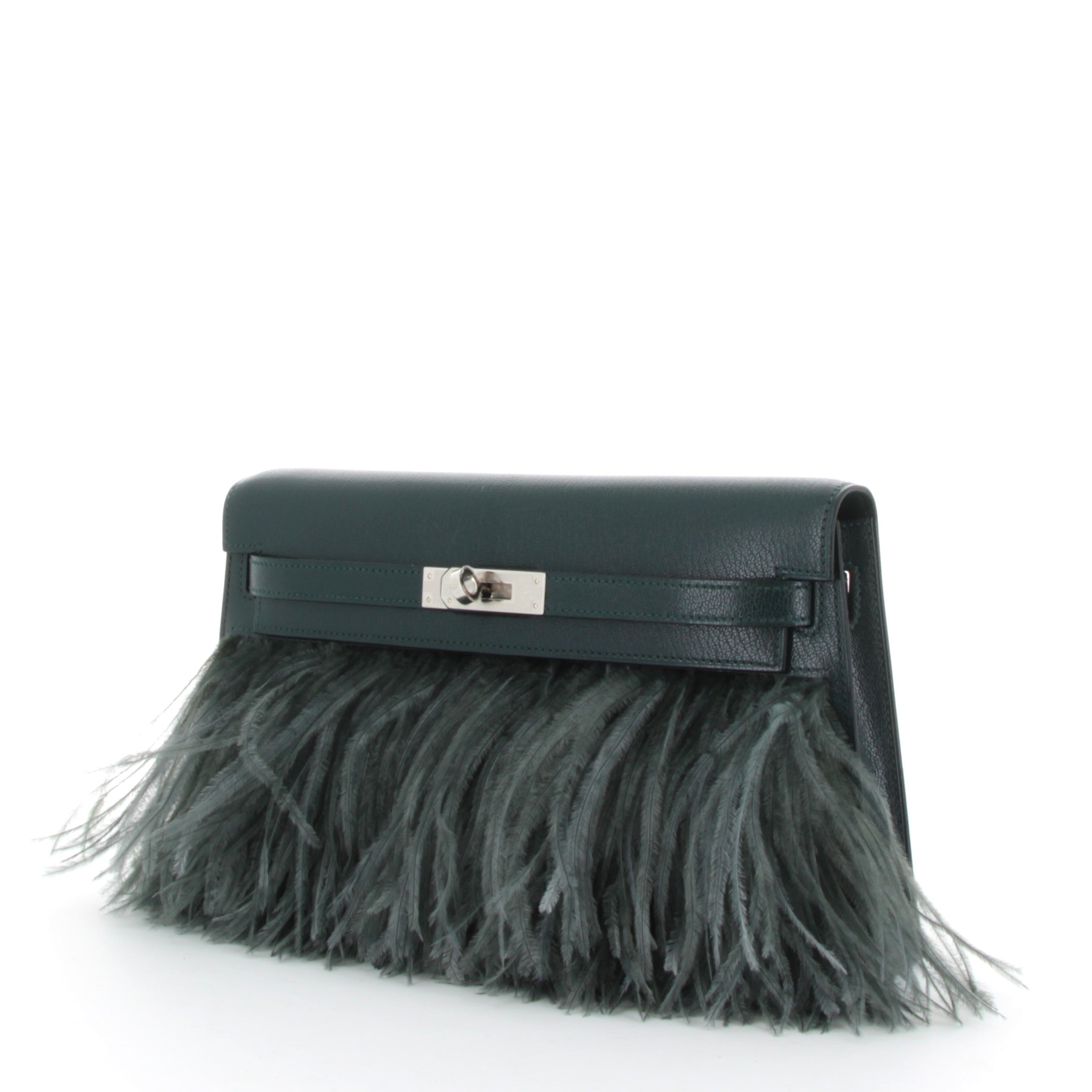 HERMES Kelly Elan Folie Vert Cypress Chèvre/ Vert Mangrove Feather Palladium Hardware