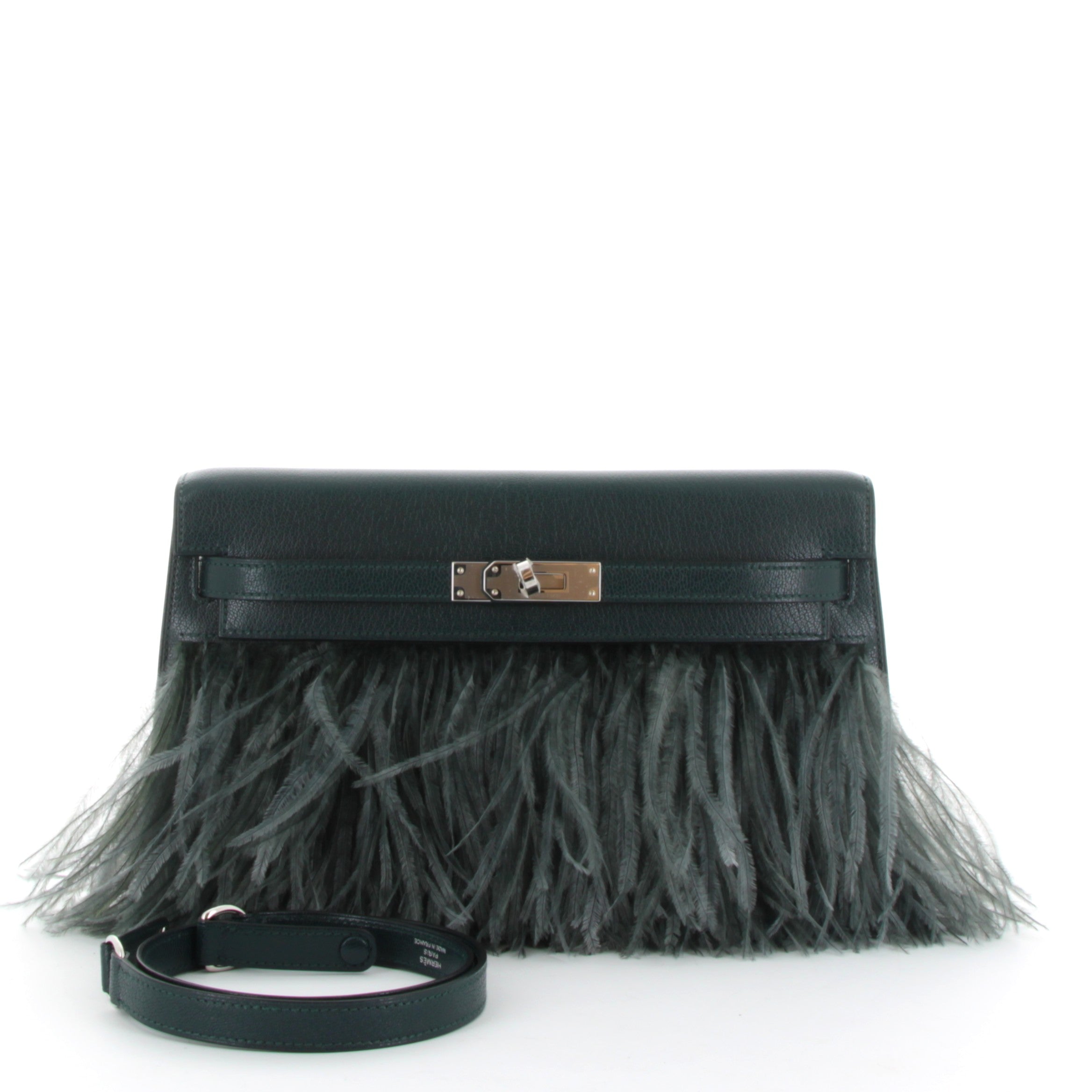 HERMES Kelly Elan Folie Vert Cypress Chèvre/ Vert Mangrove Feather Palladium Hardware