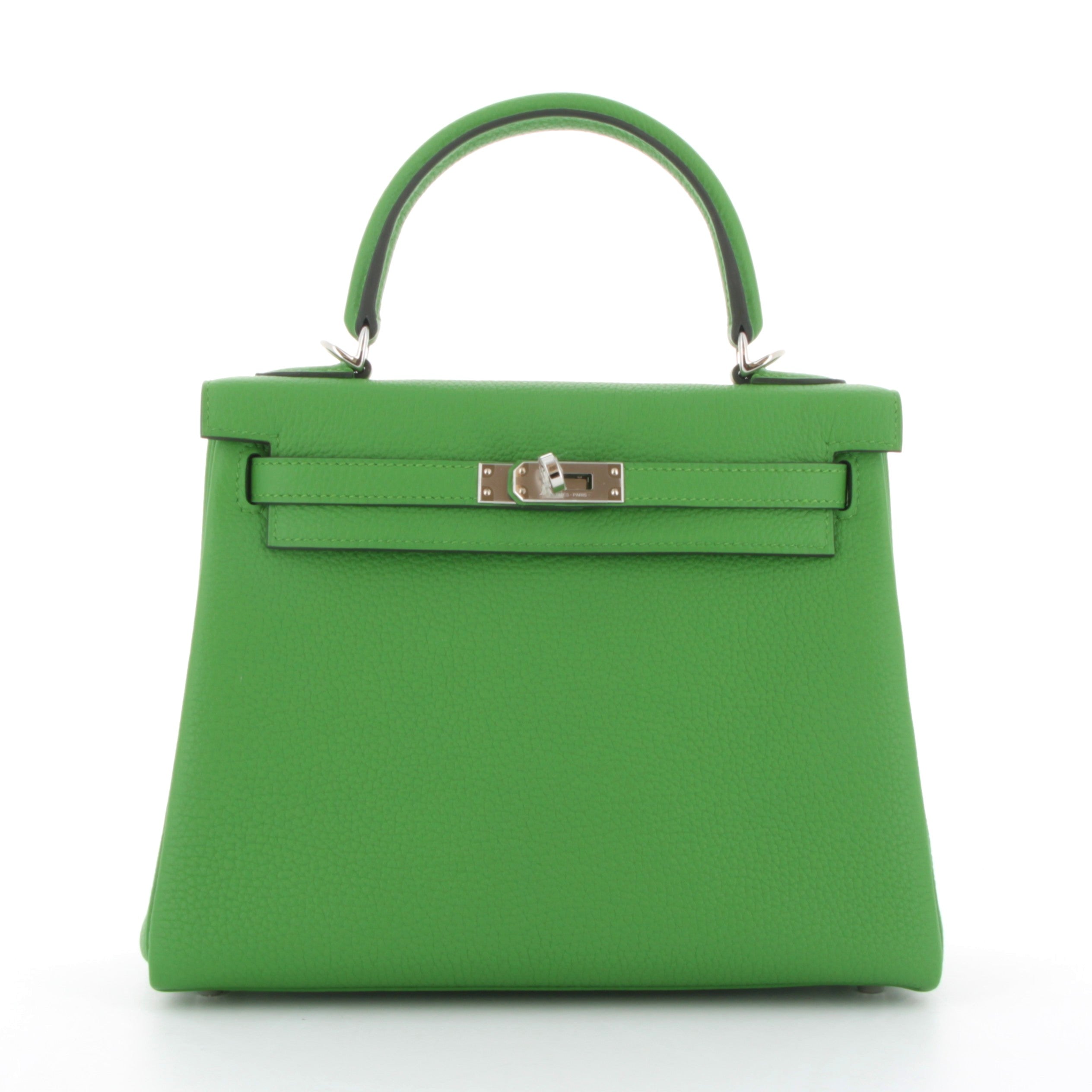 HERMES Kelly 25 Vert Yucca Togo Palladium hardware