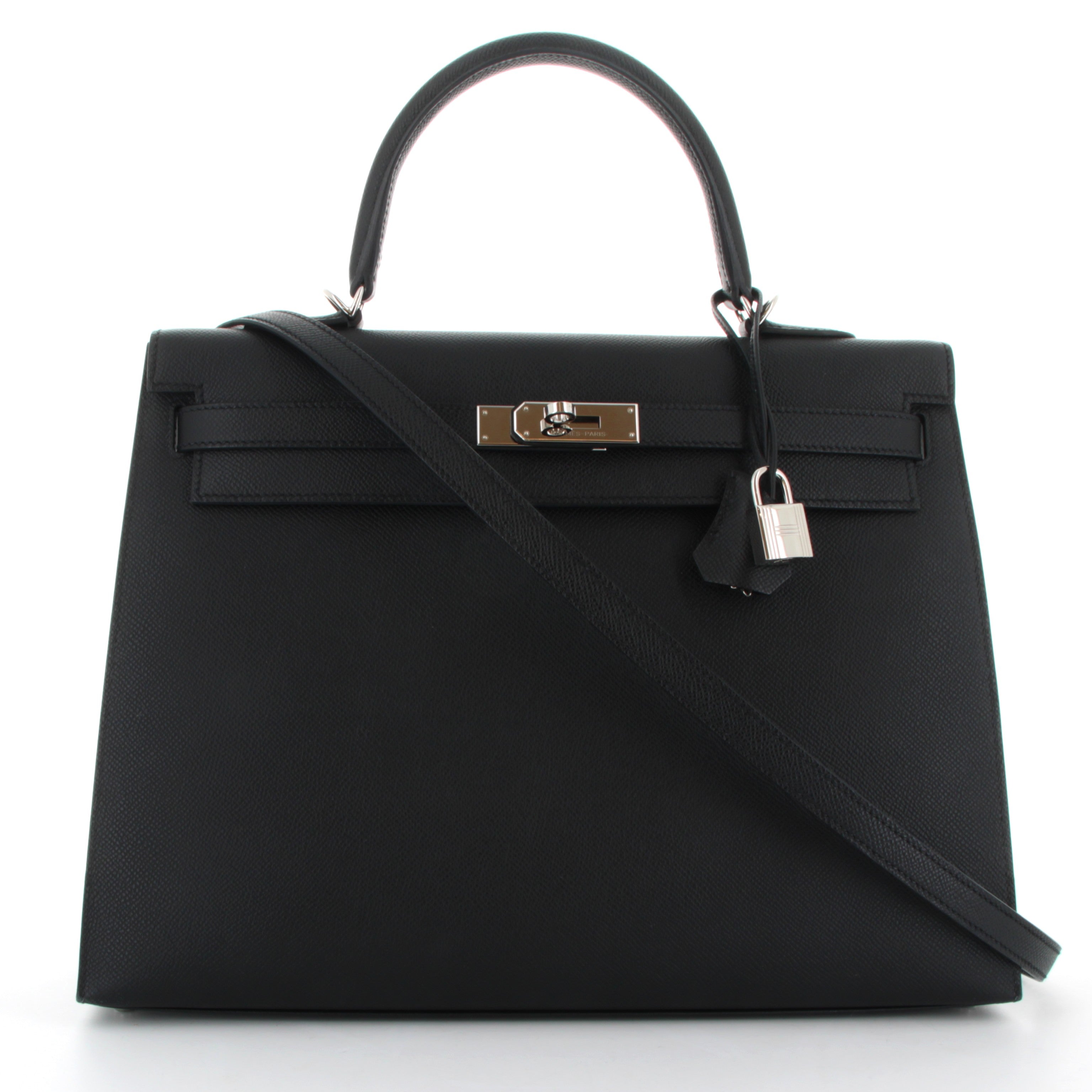 HERMES Kelly 35 Noir Epsom Palladium Hardware