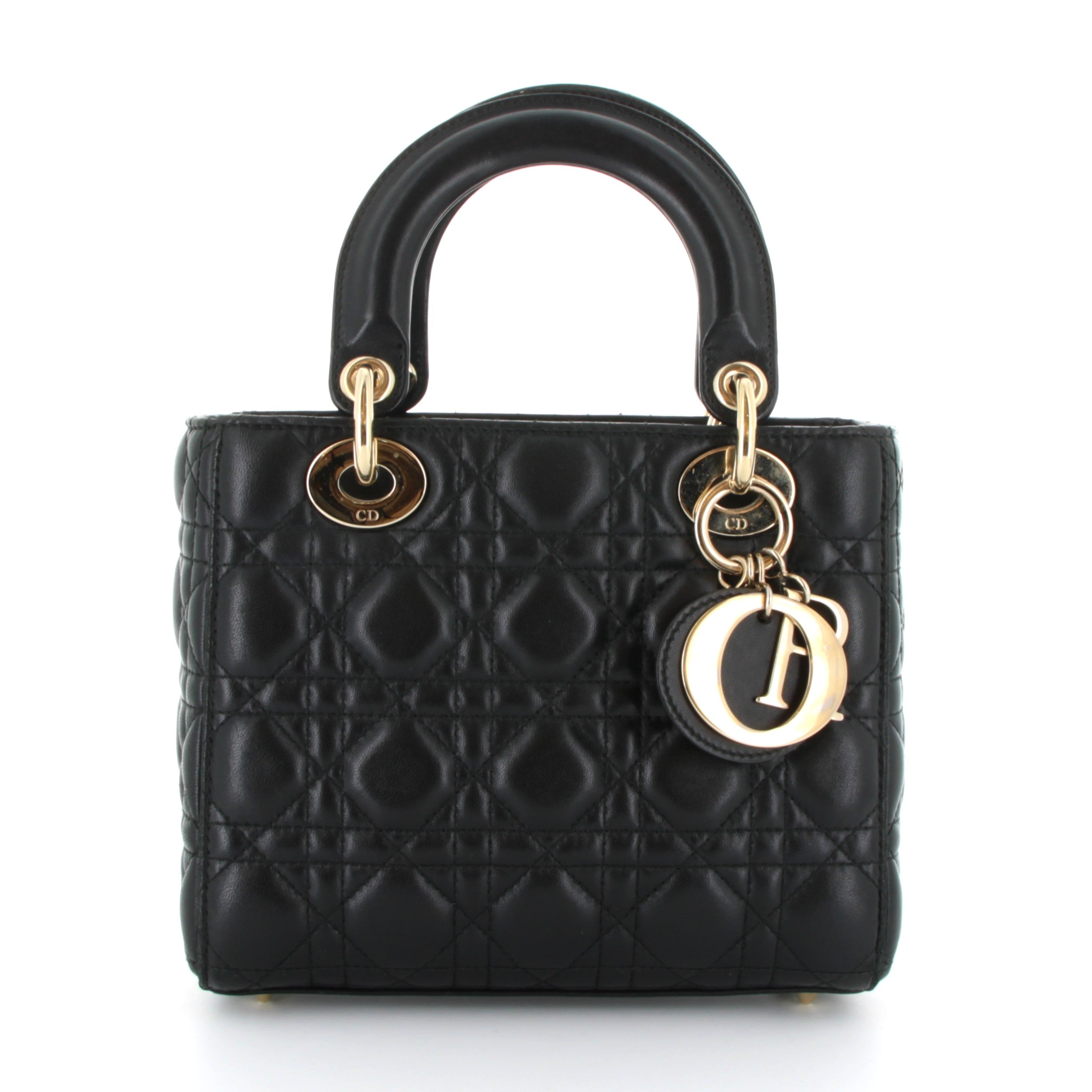 CHRISTIAN DIOR Small Lady Dior Noir Gold Hardware with Charm strap