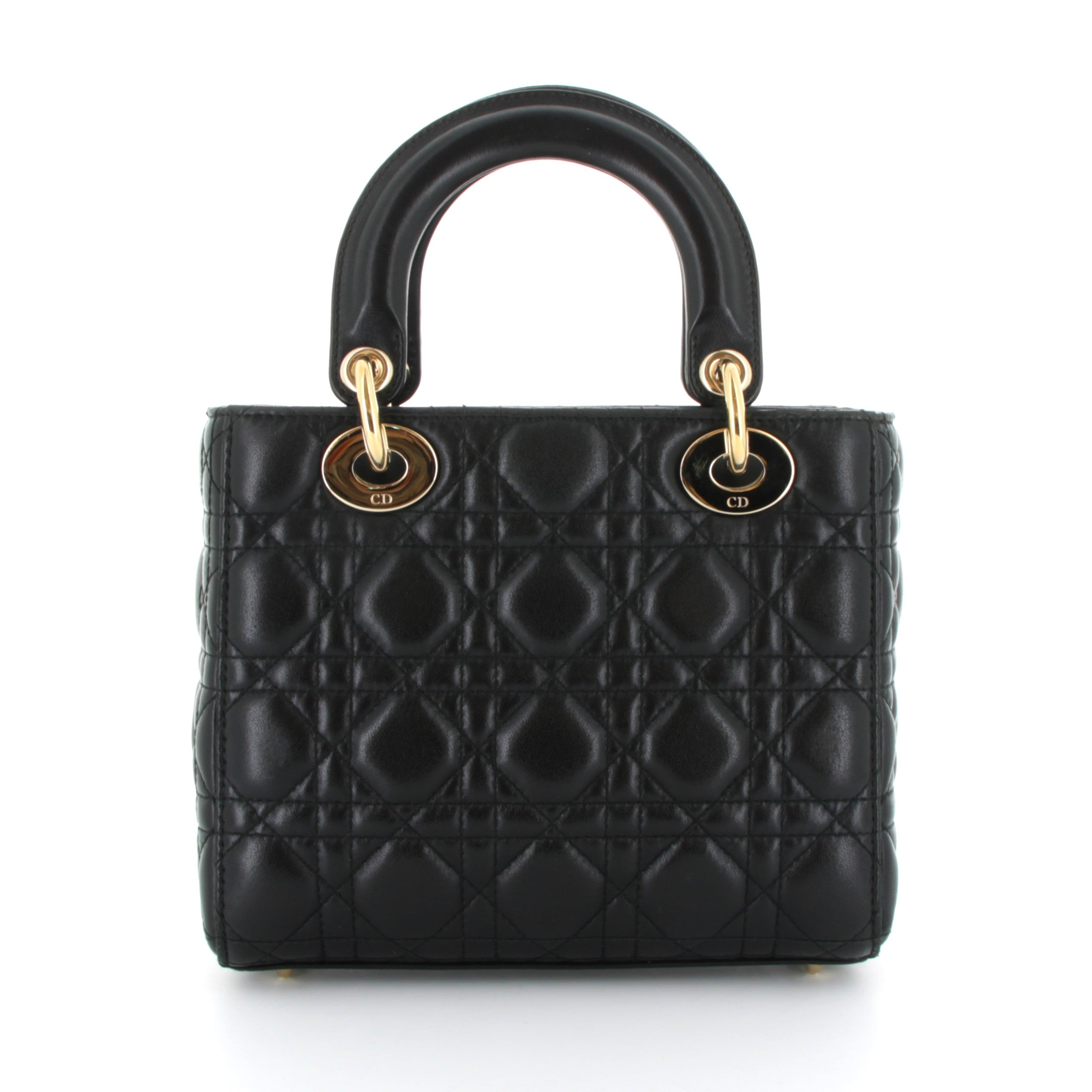CHRISTIAN DIOR Small Lady Dior Noir Gold Hardware with Charm strap