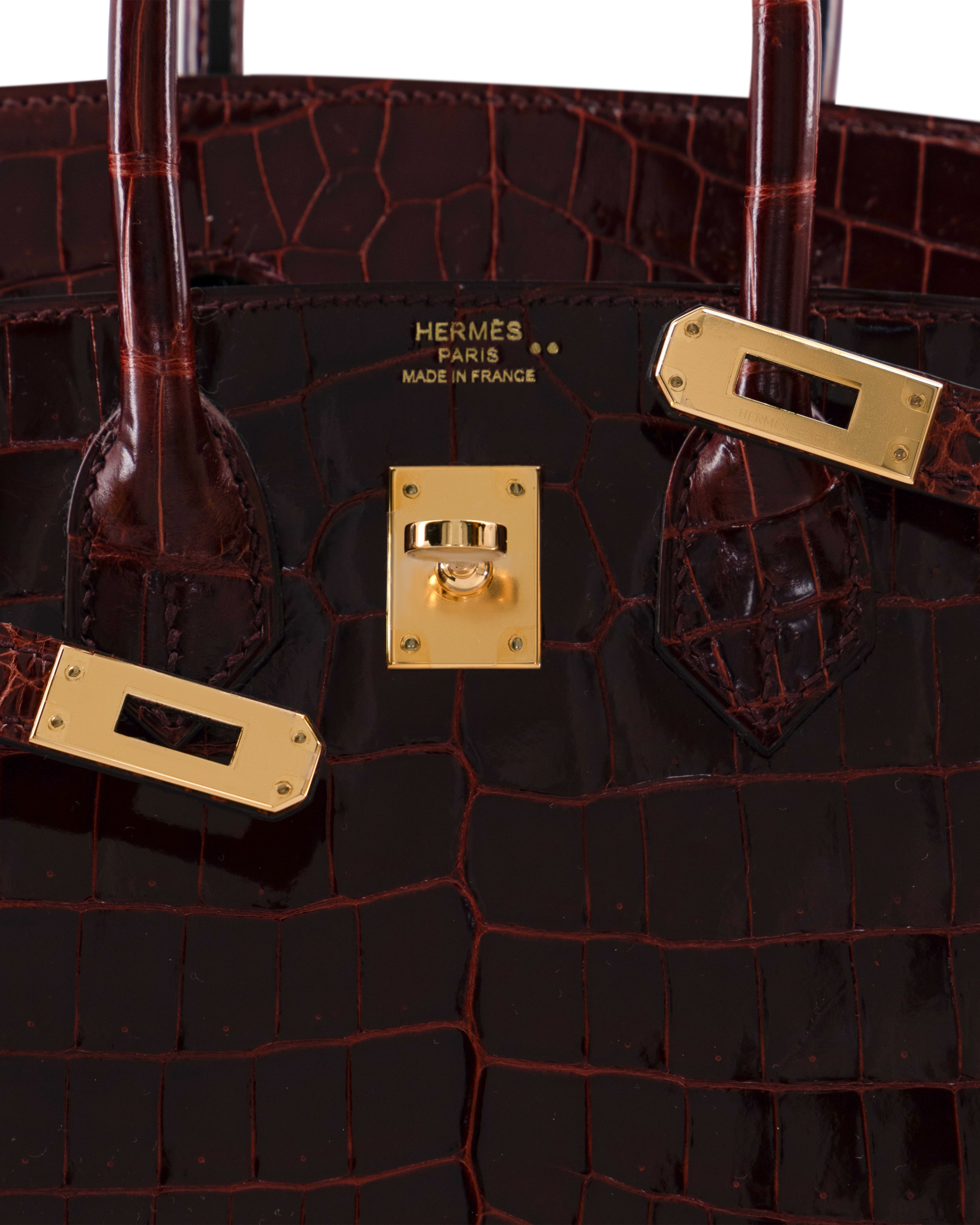 Hermès Birkin 25cm in Bordeaux Shiny Crocodile Niloticus with Gold Hardware