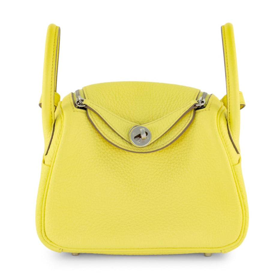 HERMES Mini Lindy Limoncello Taurillon Clemence Palladium hardware