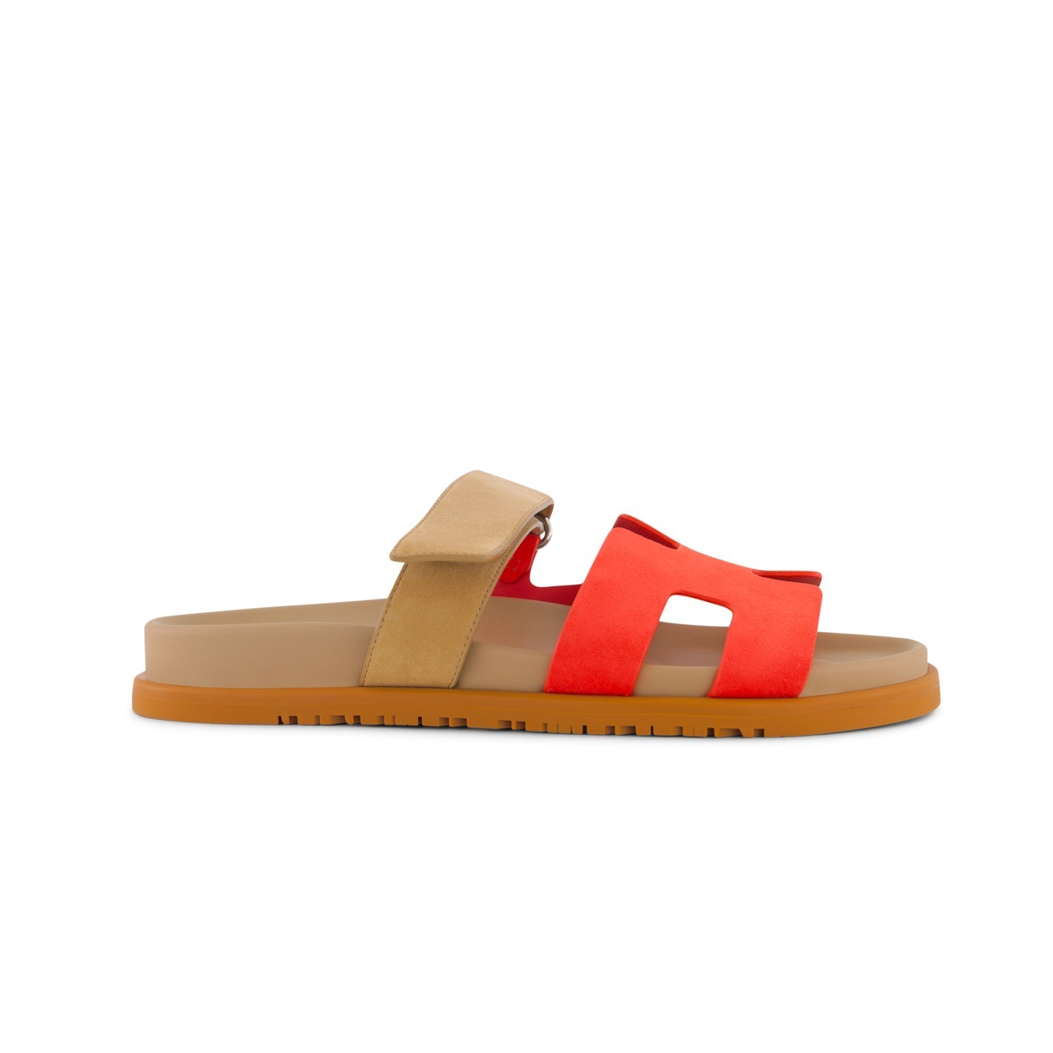 HERMÈS Chypre Sandals Rouge Grenadine / Beige Albinos Chèvre Velours