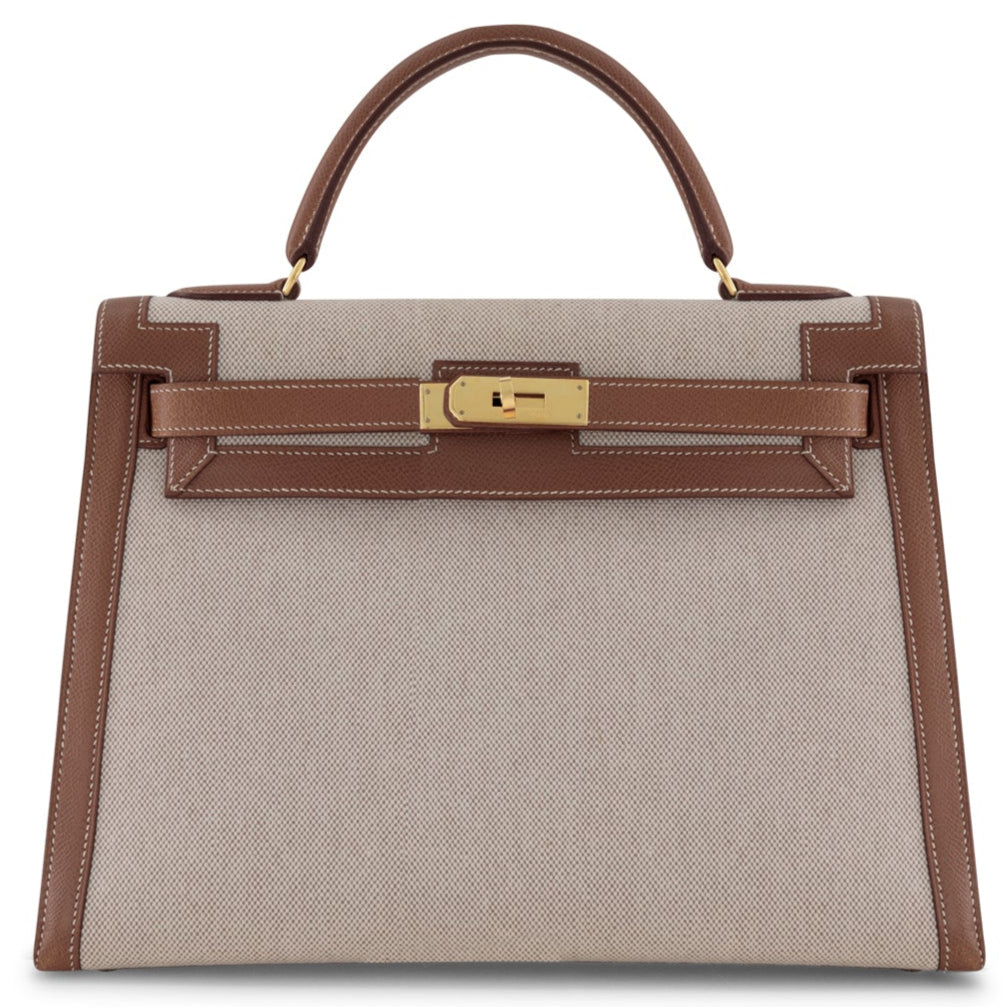 HERMÈS Kelly 32 Gold Canvas Gold Hardware (GHW)