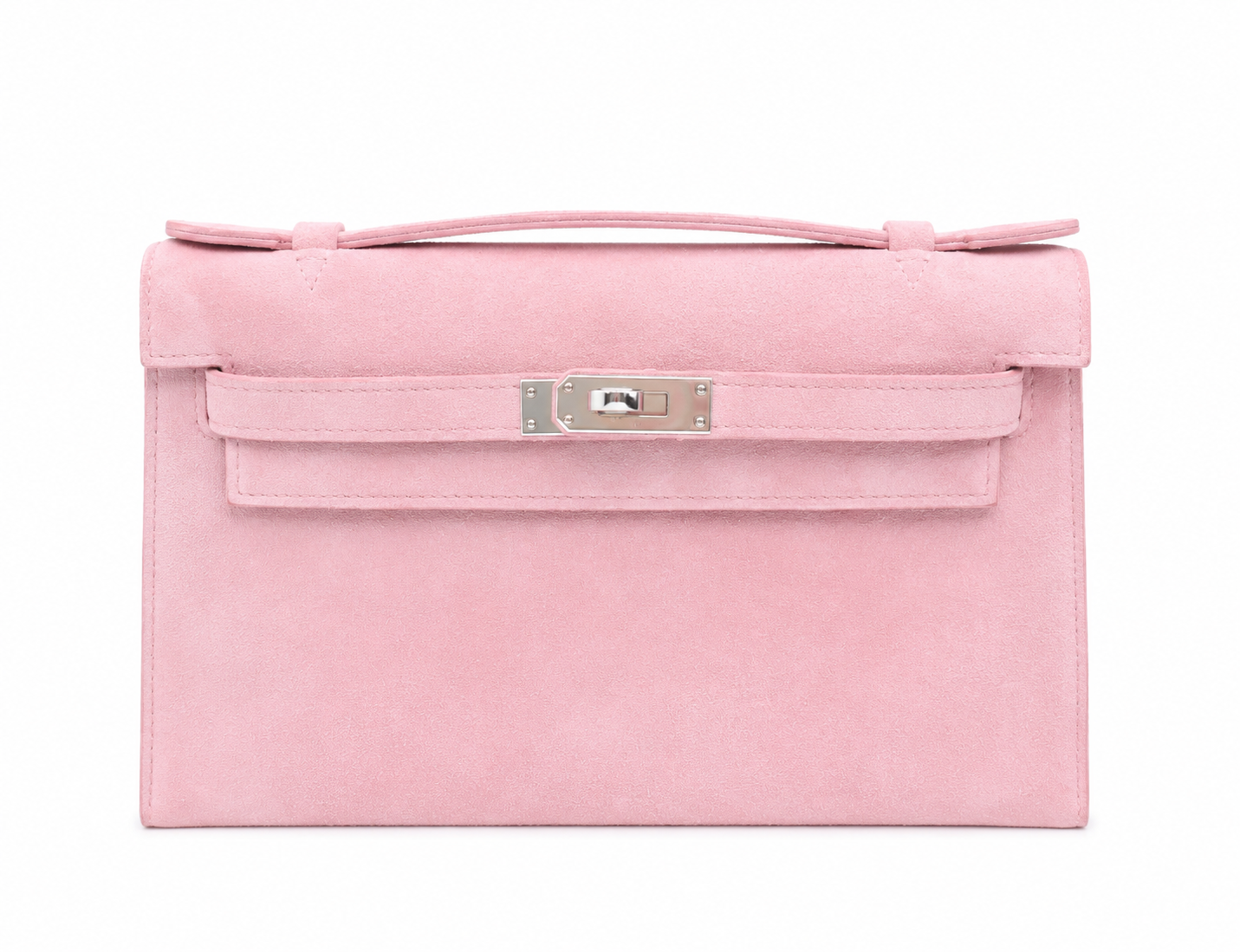 Hermès Kelly Pochette in Pink Suede with Palladium Hardware
