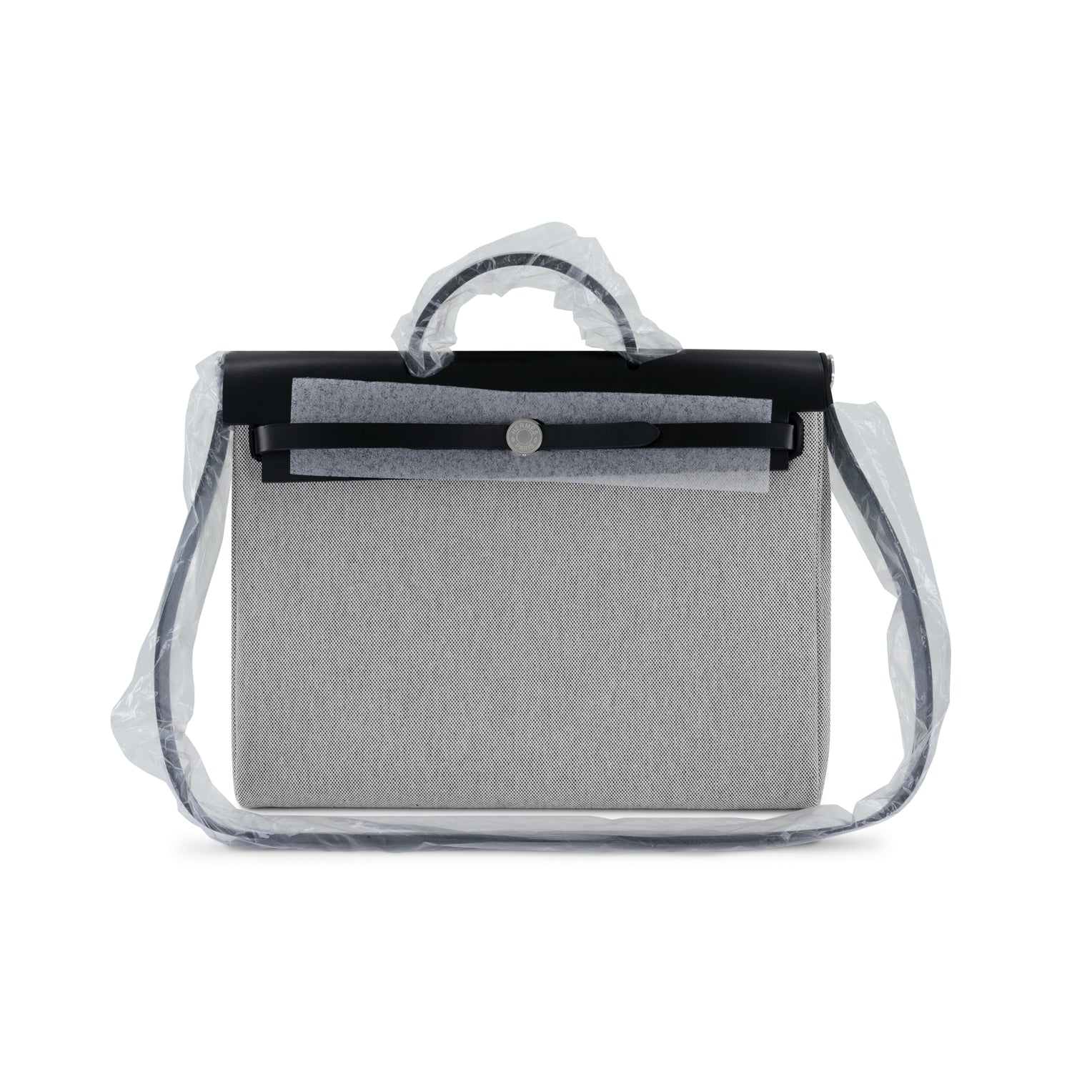 HERMES Herbag Messenger 39 Noir Vachehunter & Ecru Toile Palladium hardware