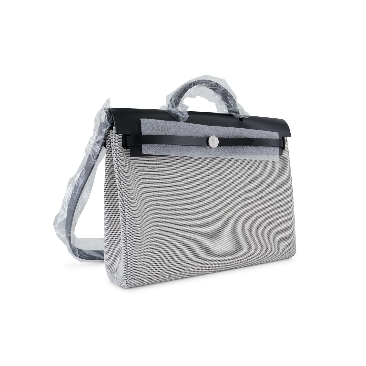 HERMES Herbag Messenger 39 Noir Vachehunter & Ecru Toile Palladium hardware