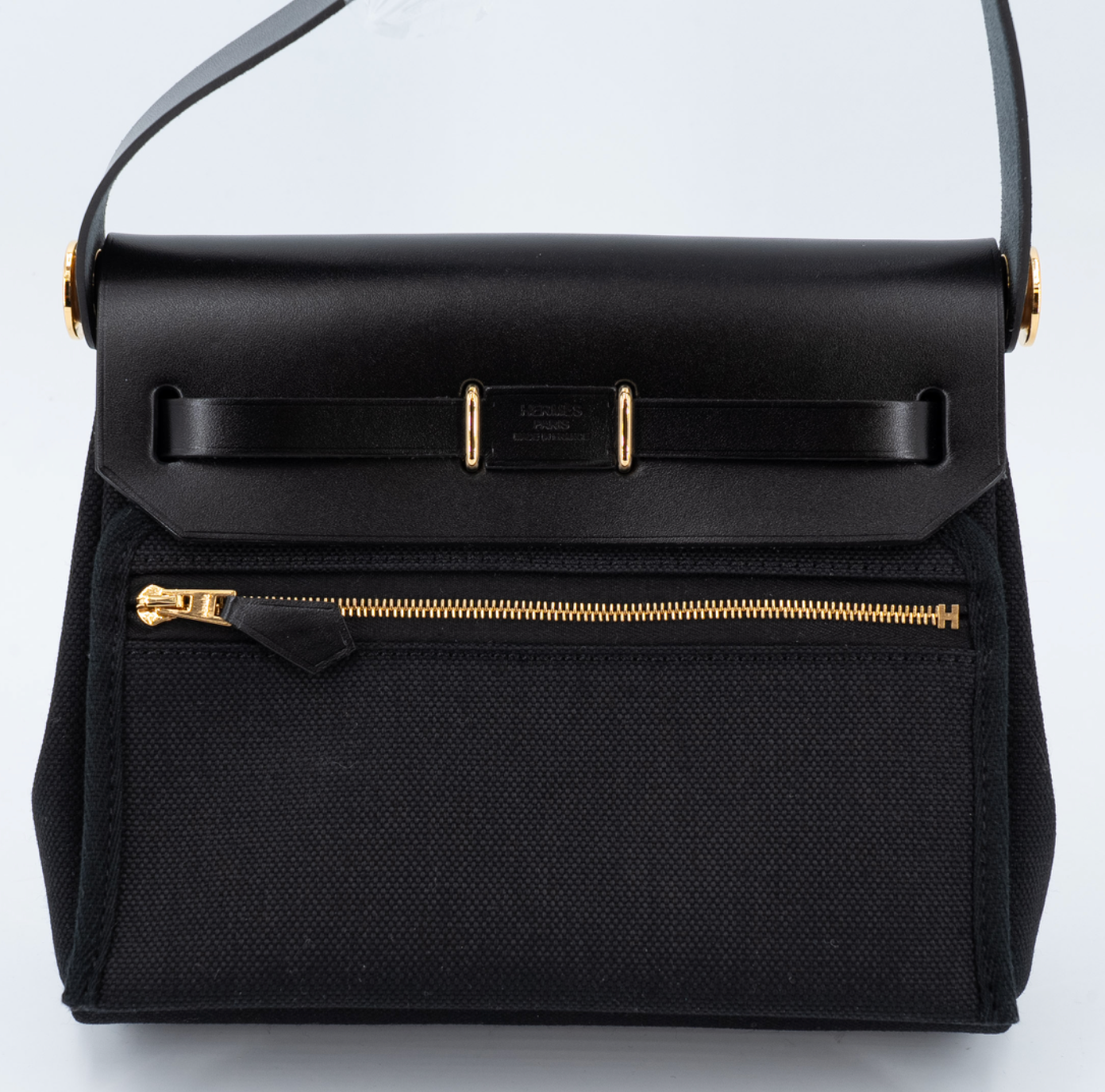 HERMES Herbag Mini Zip 20 Black Toile Gold Hardware