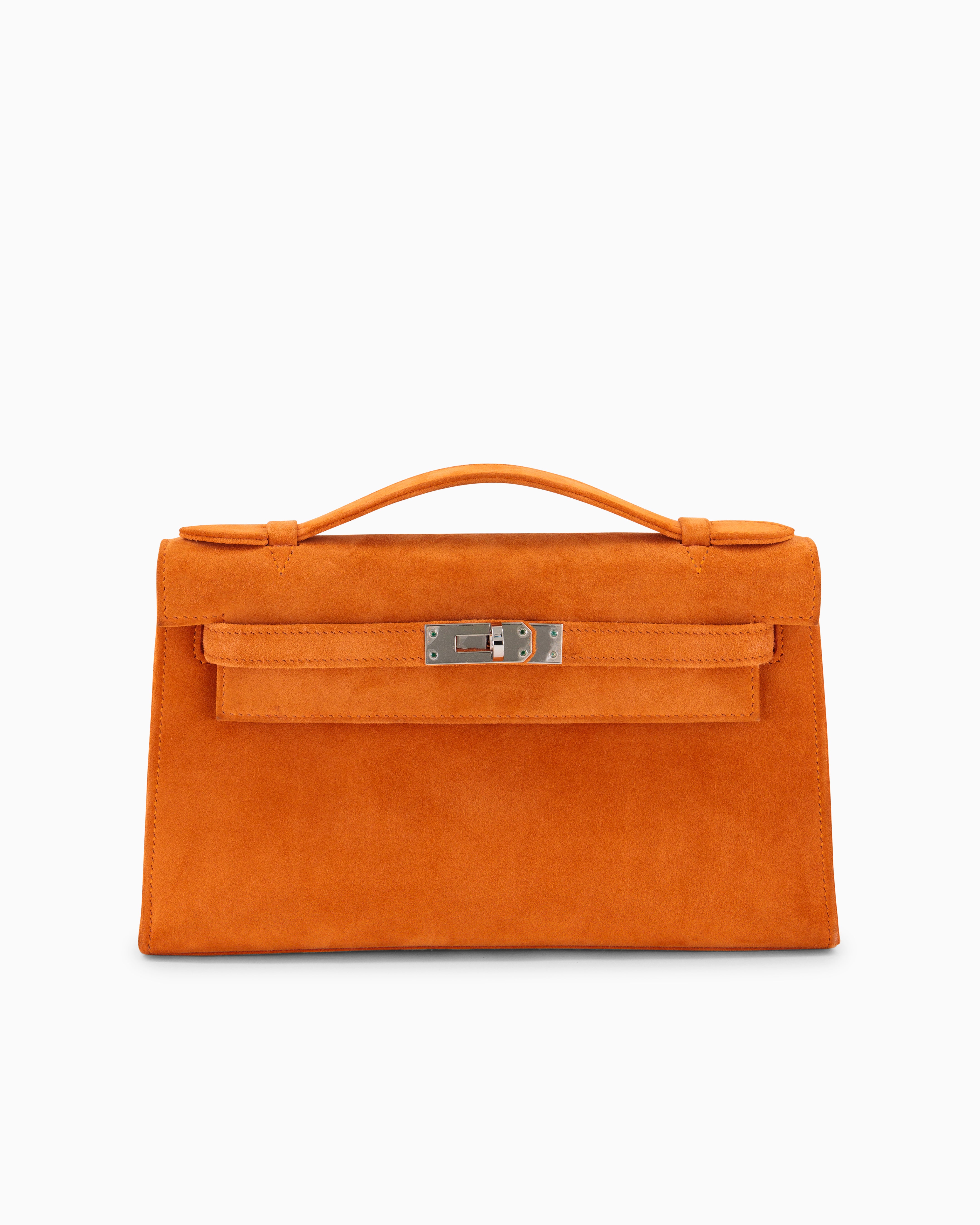 Pre-owned Kelly Pochette Doblis Orange Vintage Bag Palladium Hardware