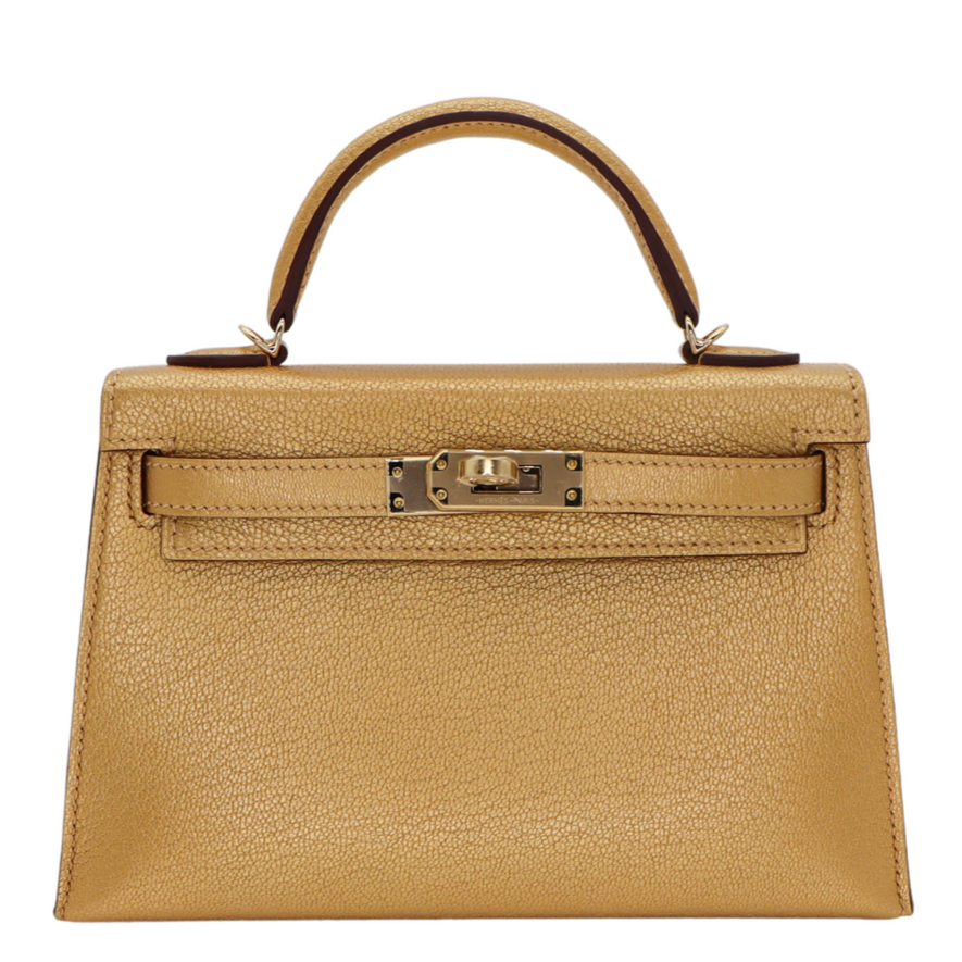 HERMÈS Kelly 20 Sellier Gold Chèvre Chamkili Light Yellow Gold Hardware (YGH)