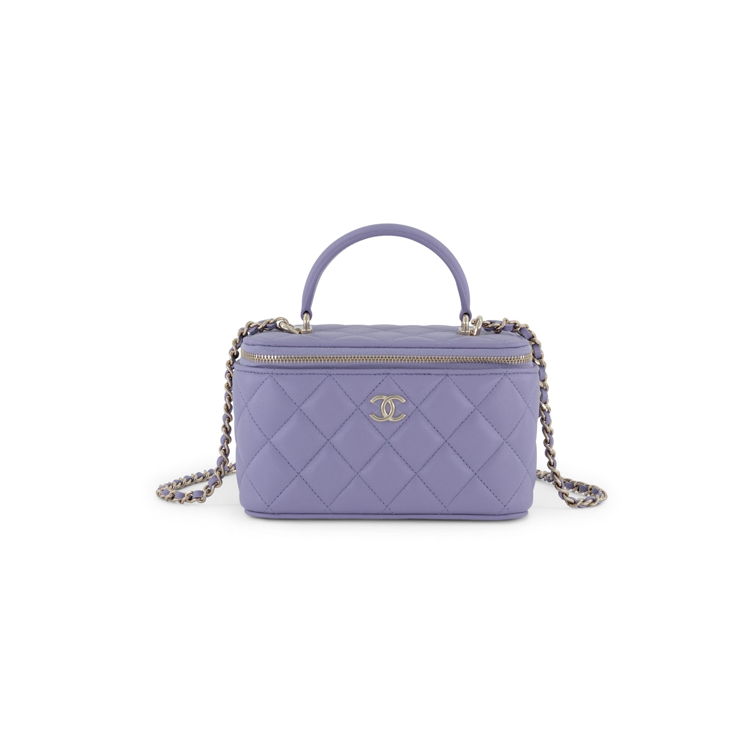 Chanel Lilac Lambskin Vanity Top-Handle with Champagne Gold Hardware
