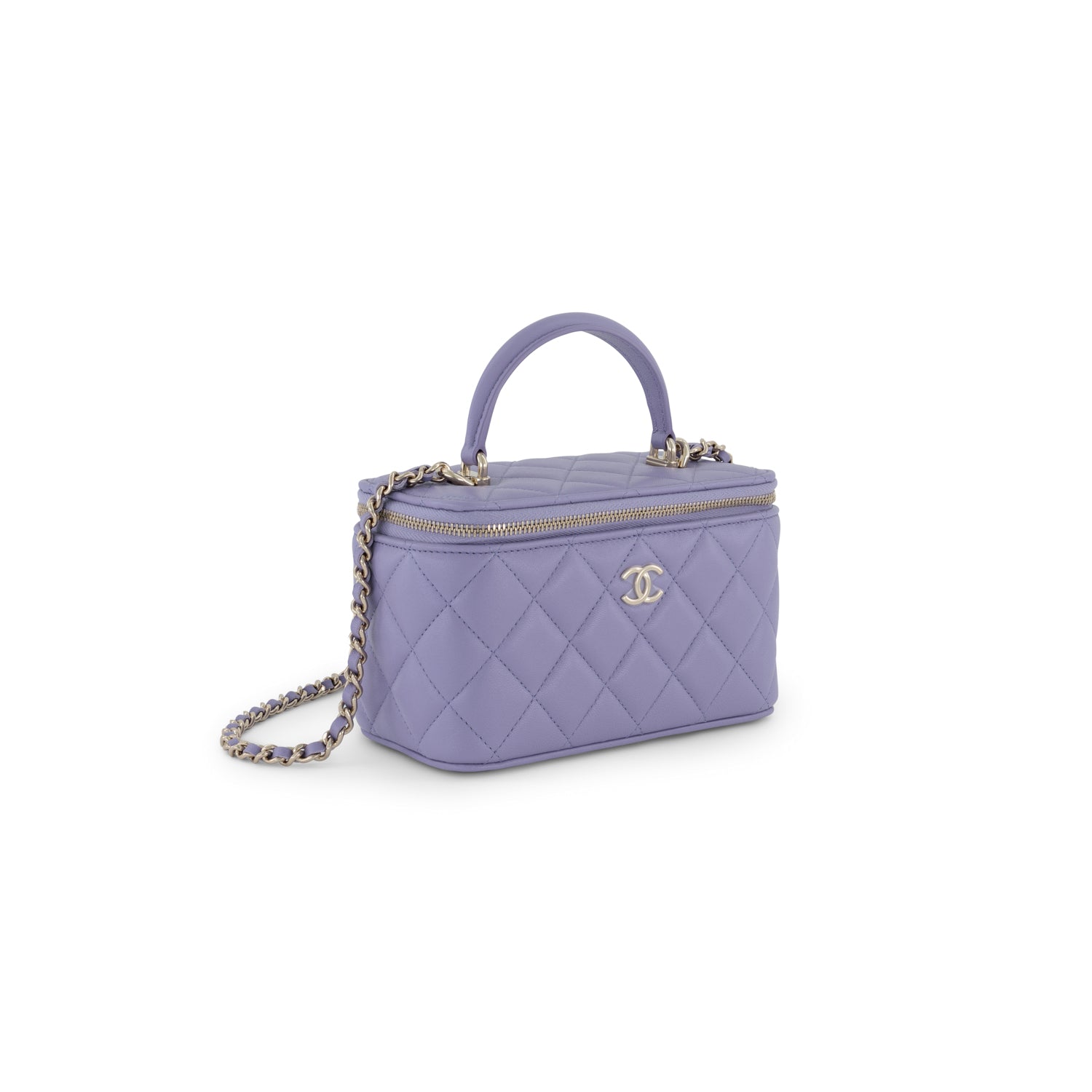 Chanel Lilac Lambskin Vanity Top-Handle with Champagne Gold Hardware