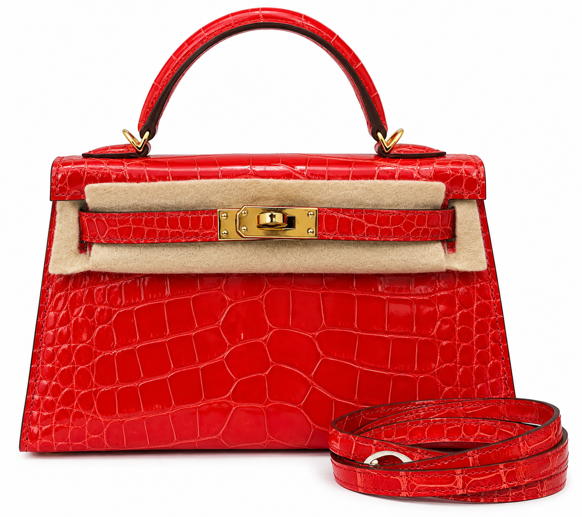 Hermès Mini Kelly Rouge de Cœur Shiny Alligator Gold Hardware