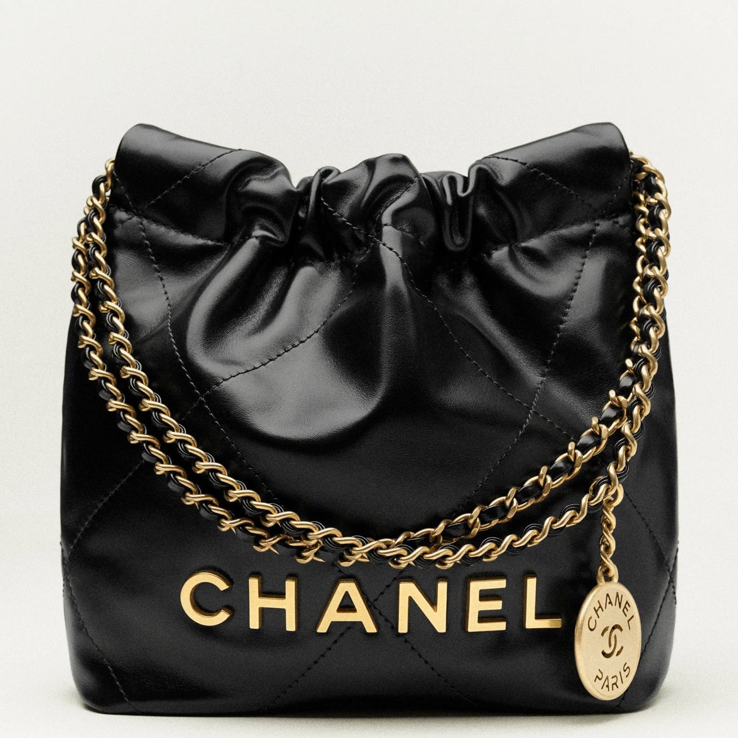 CHANEL Chanel 22 Mini Handbag Black Calfskin Leather