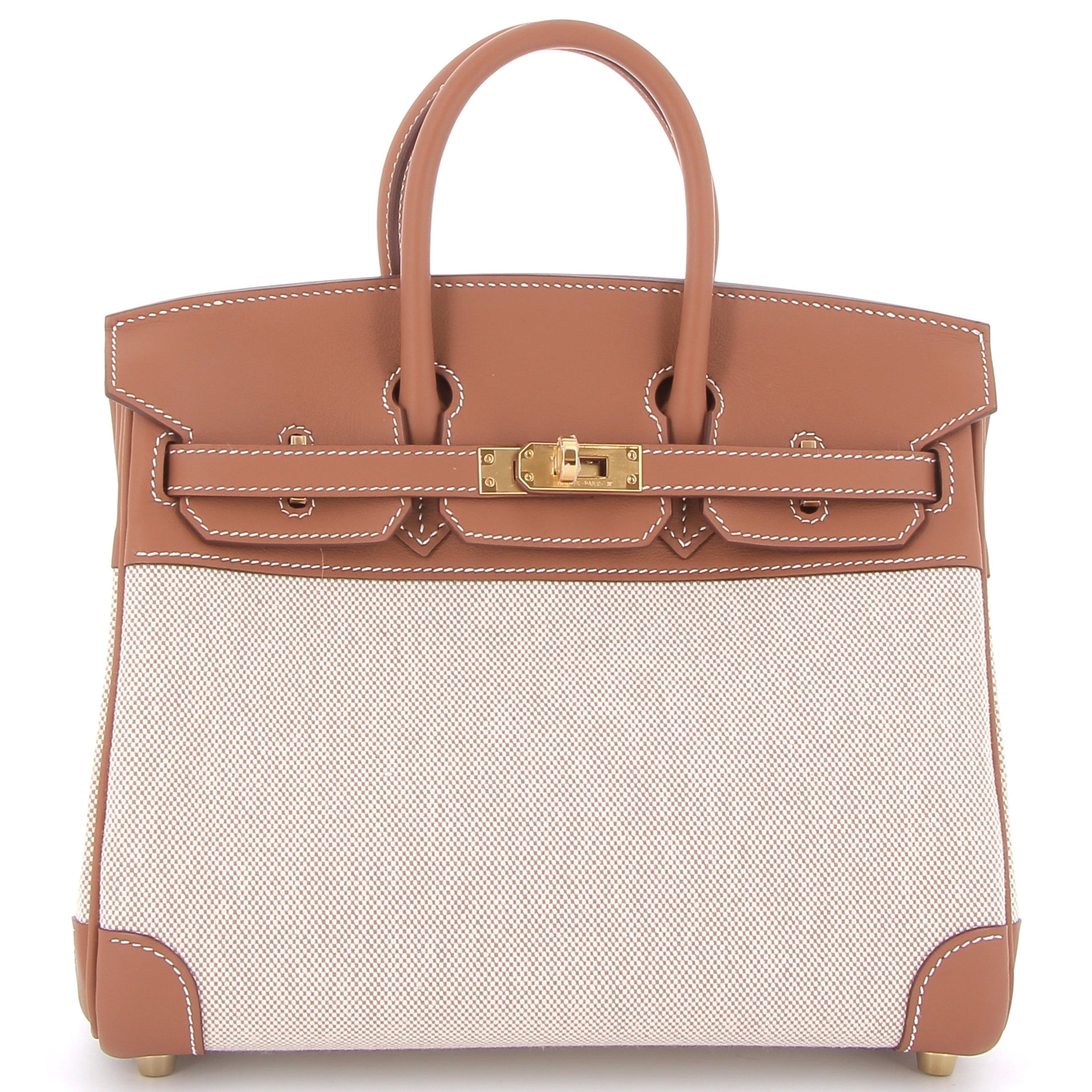 HERMES Birkin 25 Gold Swift Leather / Canvas Gold Hardware