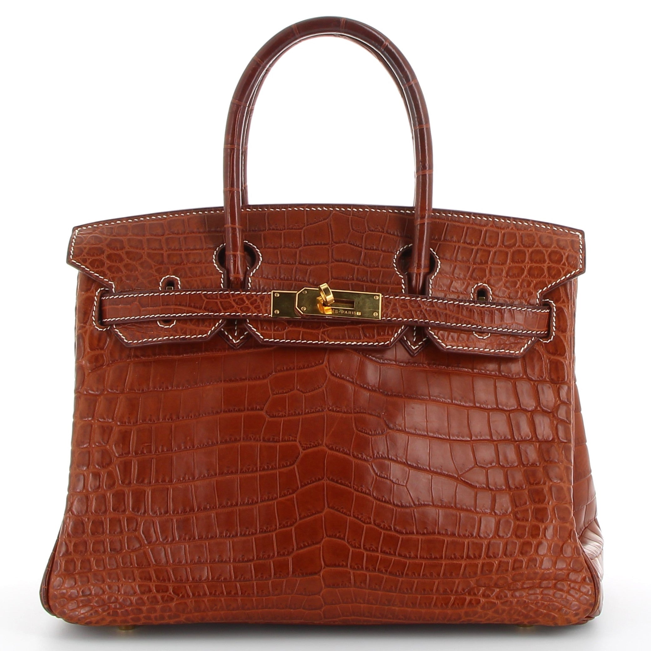 HERMES Birkin 30 Barenia Fauve Crocodile Matte Yellow Gold Hardware