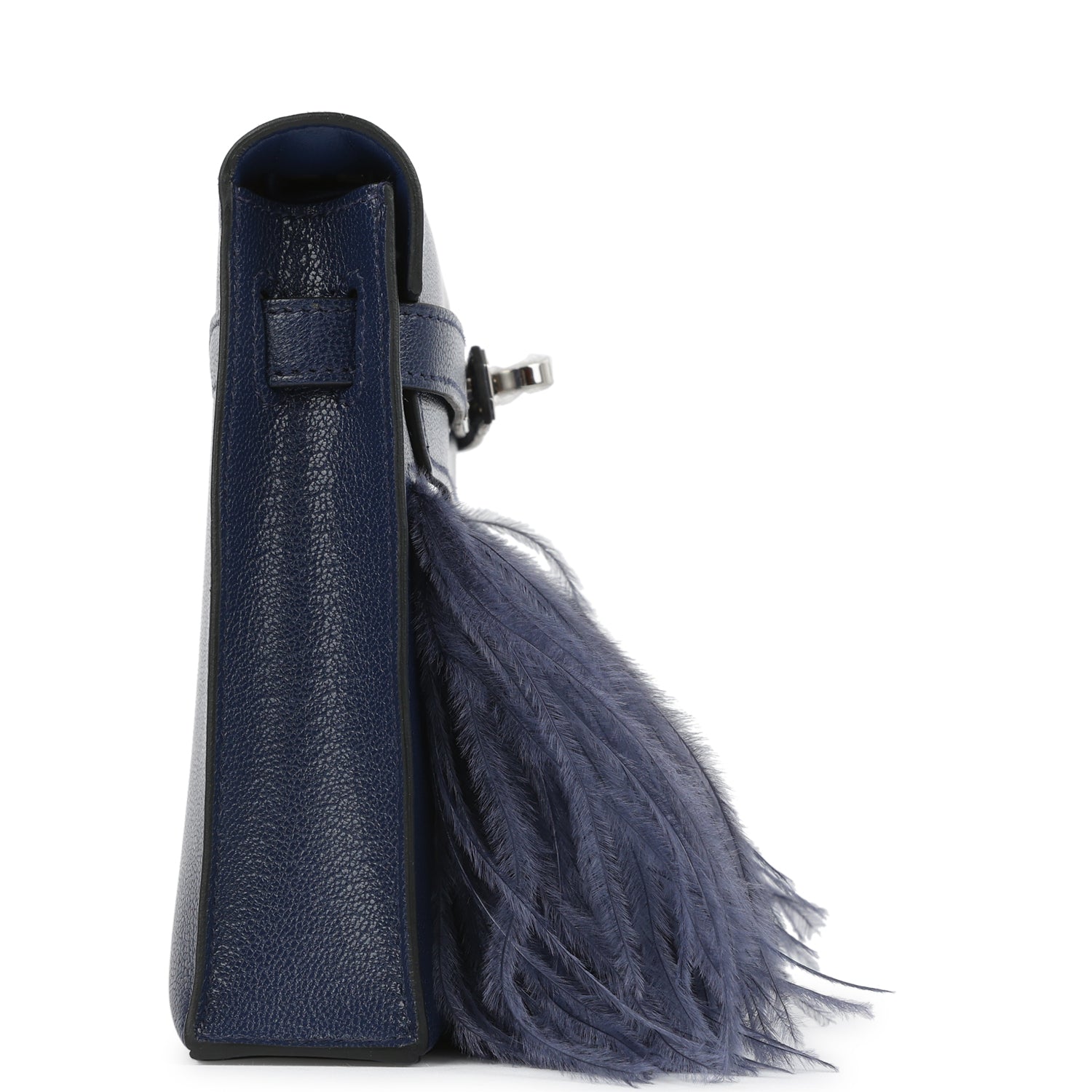 HERMÈS Kelly Elan Foile Bleu Saphir Chèvre Chamkila and Ostrich Feathers Palladium Hardware