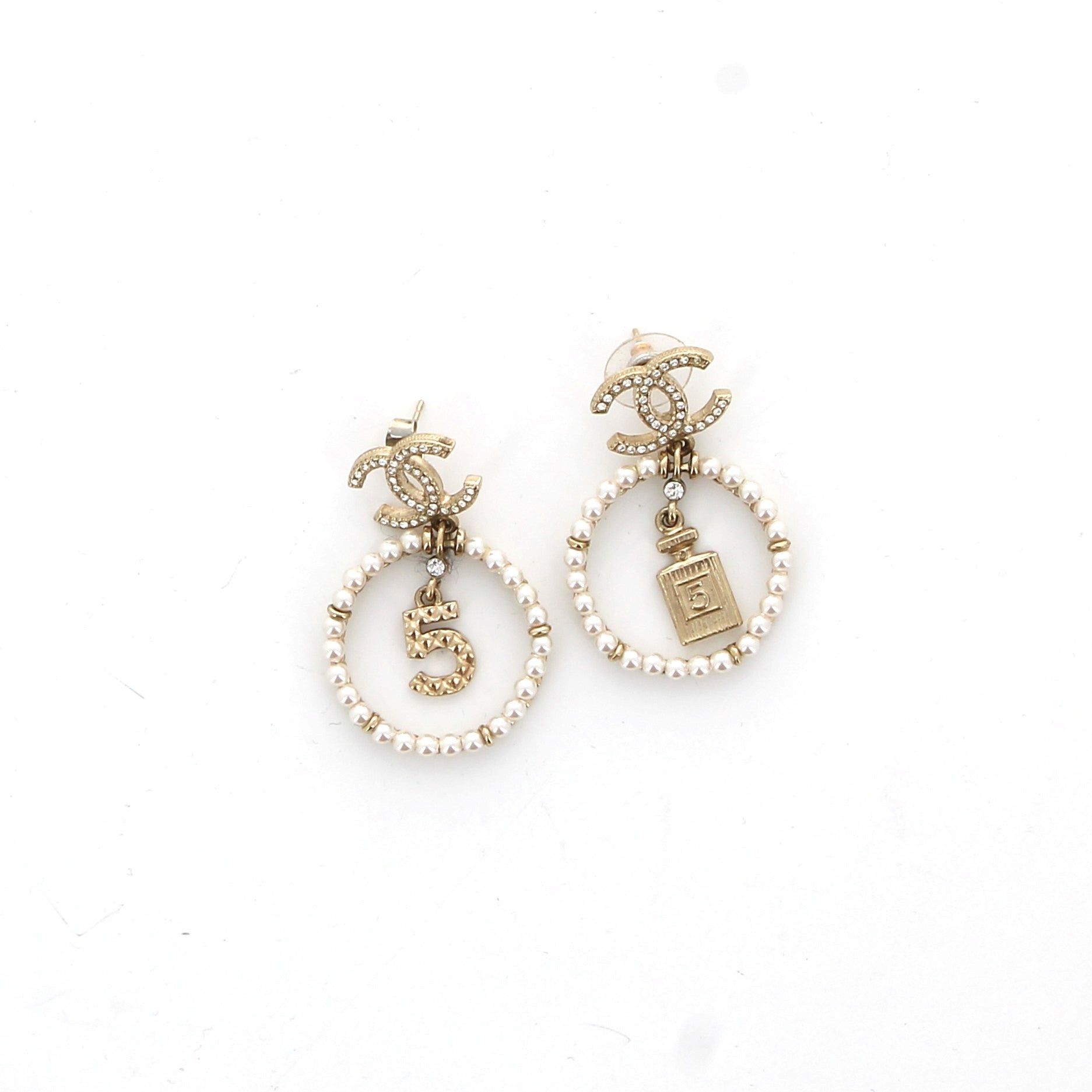 Chanel N°5 Bottle CC Pearl Earrings