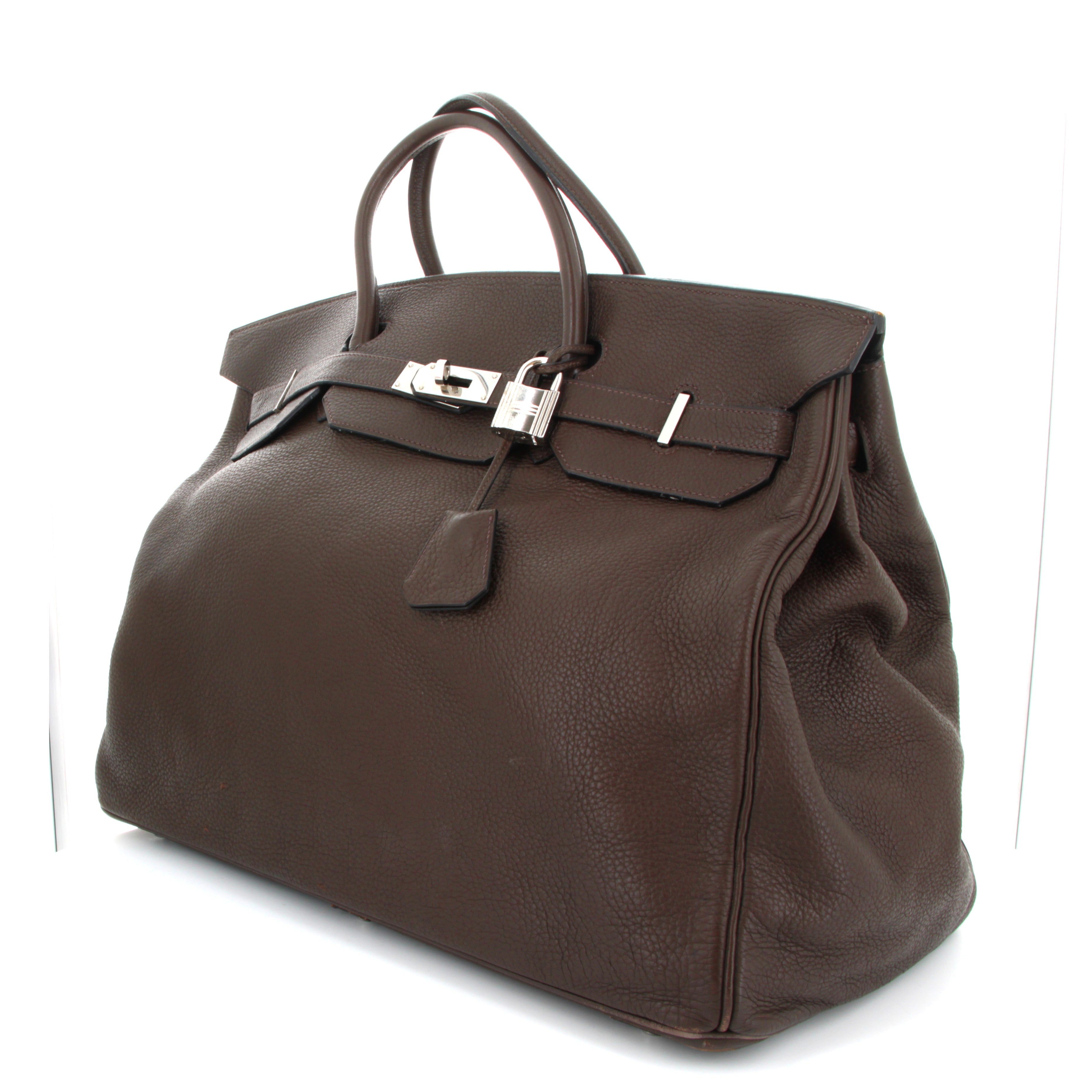 HERMES Birkin 50 Chocolate Taurillion Clemence Palladium Hardware