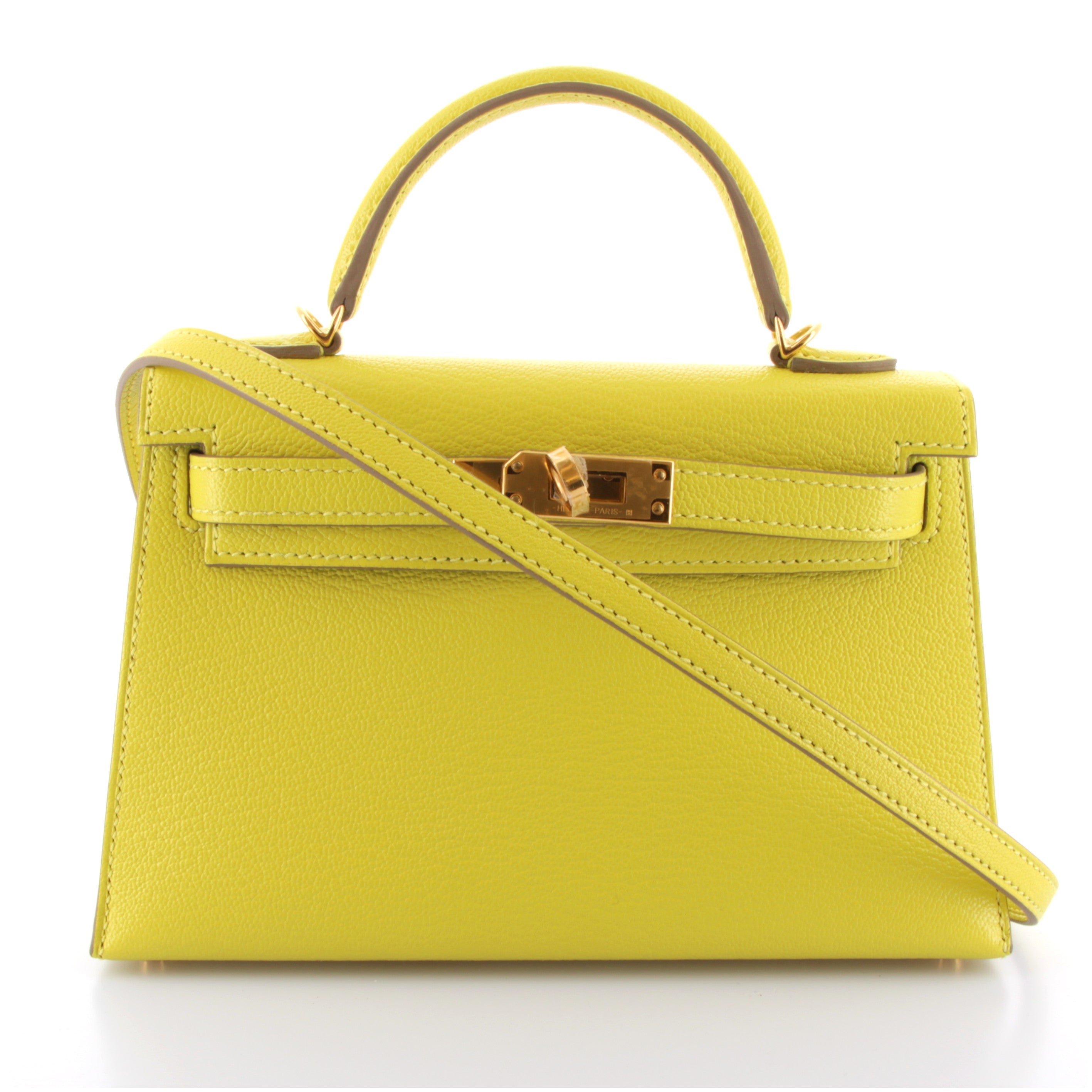 HERMES Kelly 20 HSS Lime Chevre Mysore Verso Vert Cypress Gold Hardware