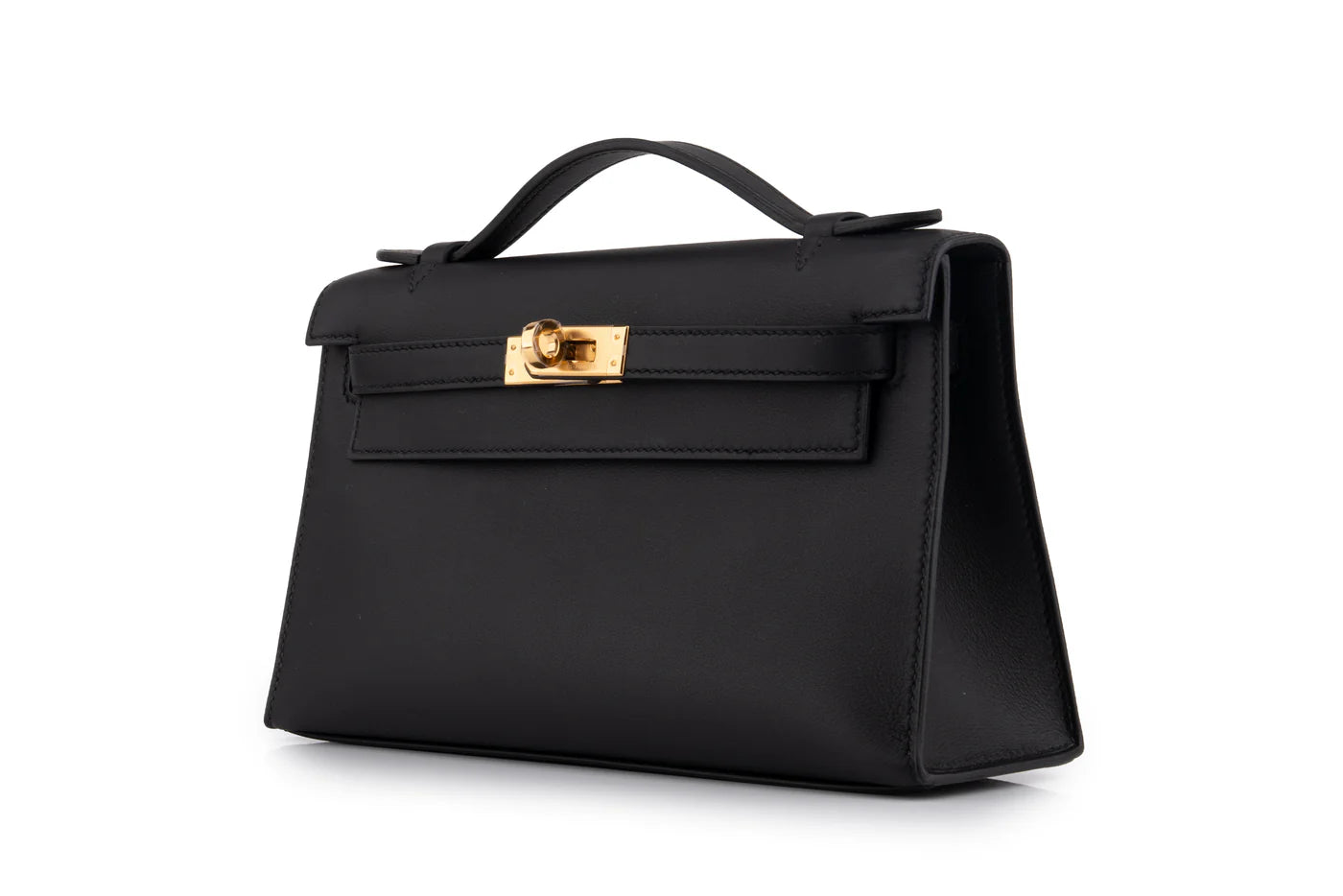 HERMES Kelly Pochette Noir Swift Gold Hardware