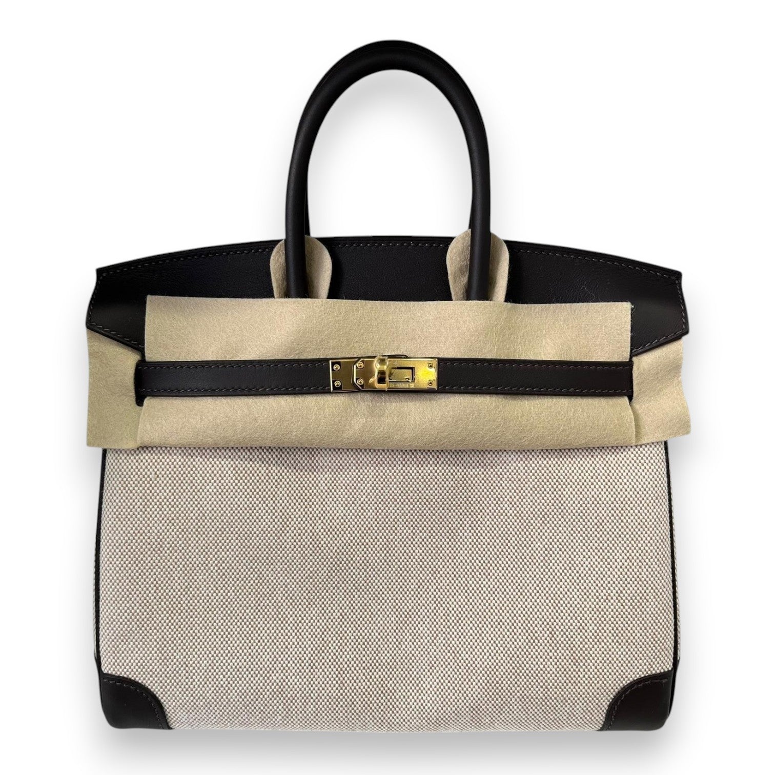 HERMES Birkin 25 Ecru/Bai Brun Toile Swift Gold Hardware